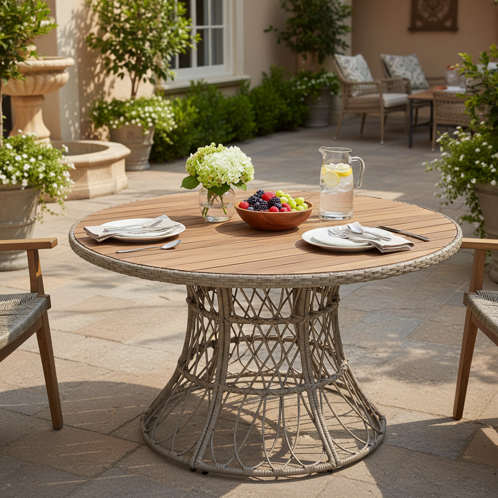 Round Acacia Outdoor Dining Table, picture 2 of 4
