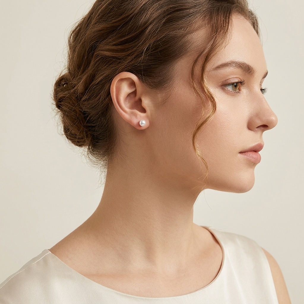925 Sterling Silver Elegant White Pearl Stud Earrings with S925 Sterling Silver Posts for Women
