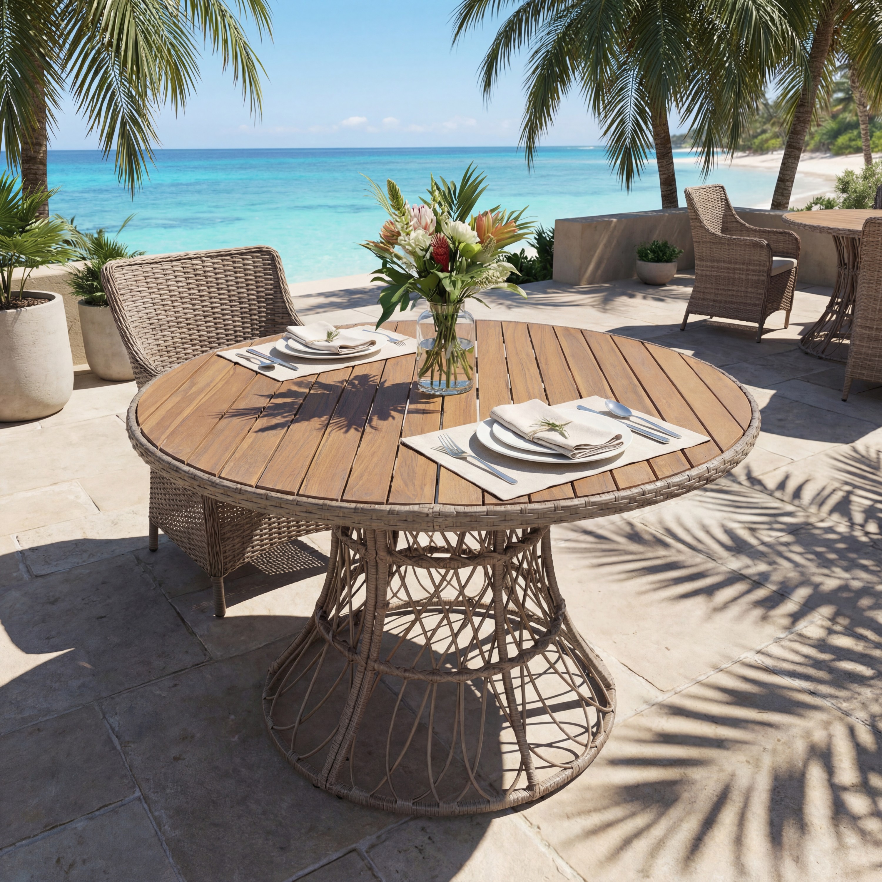 Round Acacia Outdoor Dining Table, picture 3 of 4