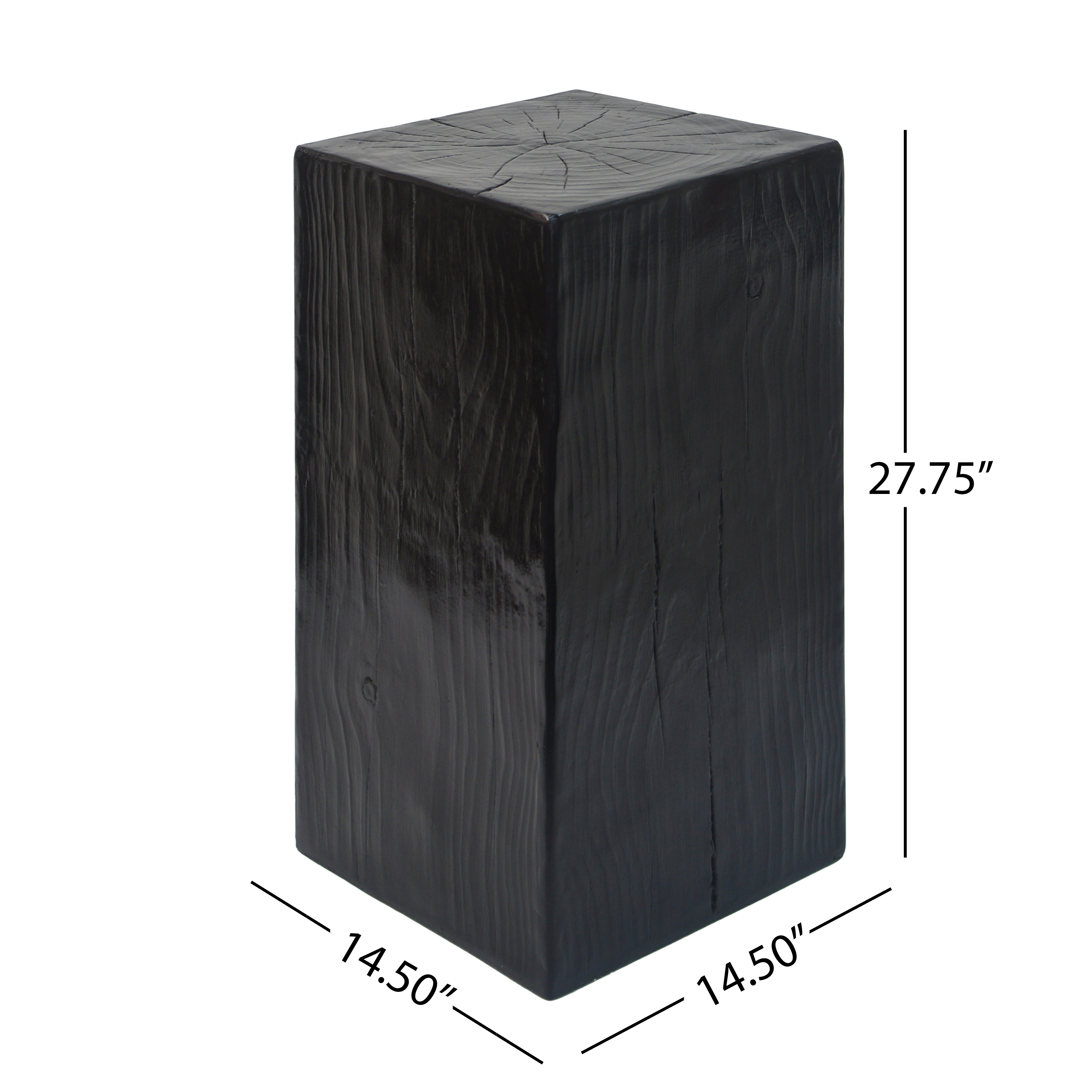 Wood-Look Square-Column MGO End Table,  H27.75 ,Wood-Like Distressed Finish, Mix With Different Heights, Indoor Outdoor Use,Black Color