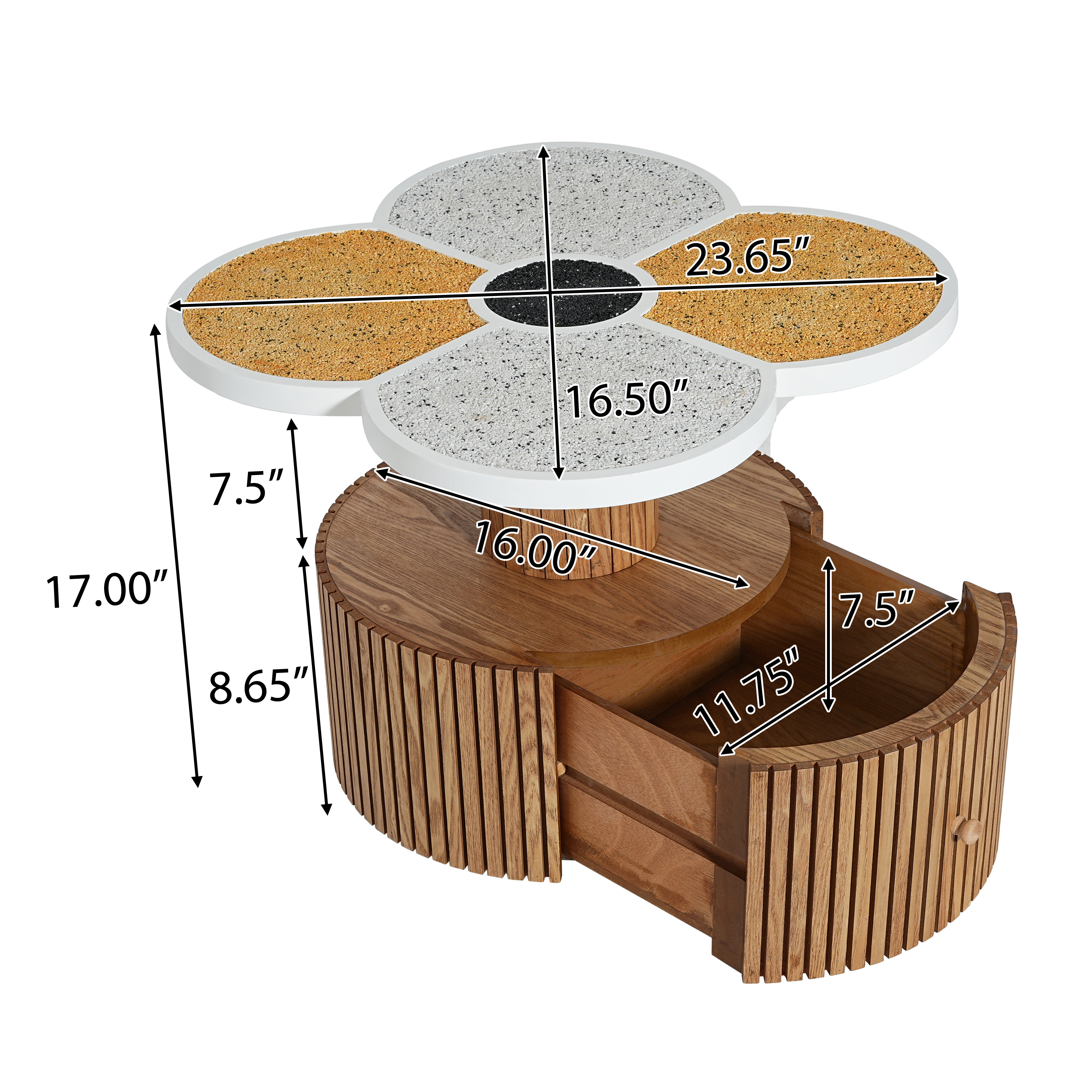Unique Four-Leaf Clover Side Table For Living Room, Bedroom & Small Spaces -Accent Table With Wood-Grain Base With Storage Function