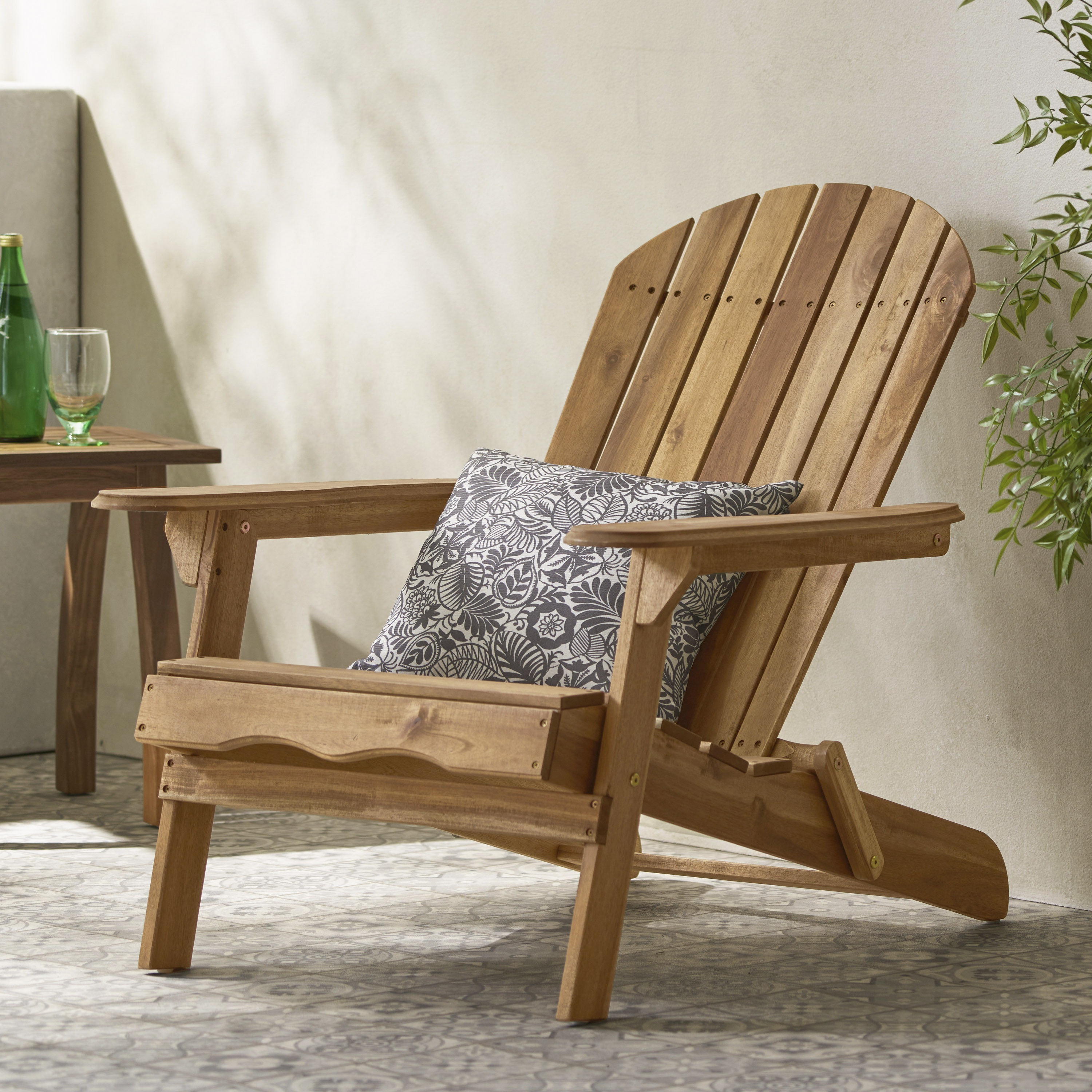 Folding Adirondack Chair Outdoor Wooden Accent Furniture Fire Pit Lounge Chairs,Foldable Design For Patio & Garden Relaxation With Slatted Back & Wide Armrests- Teak Finis