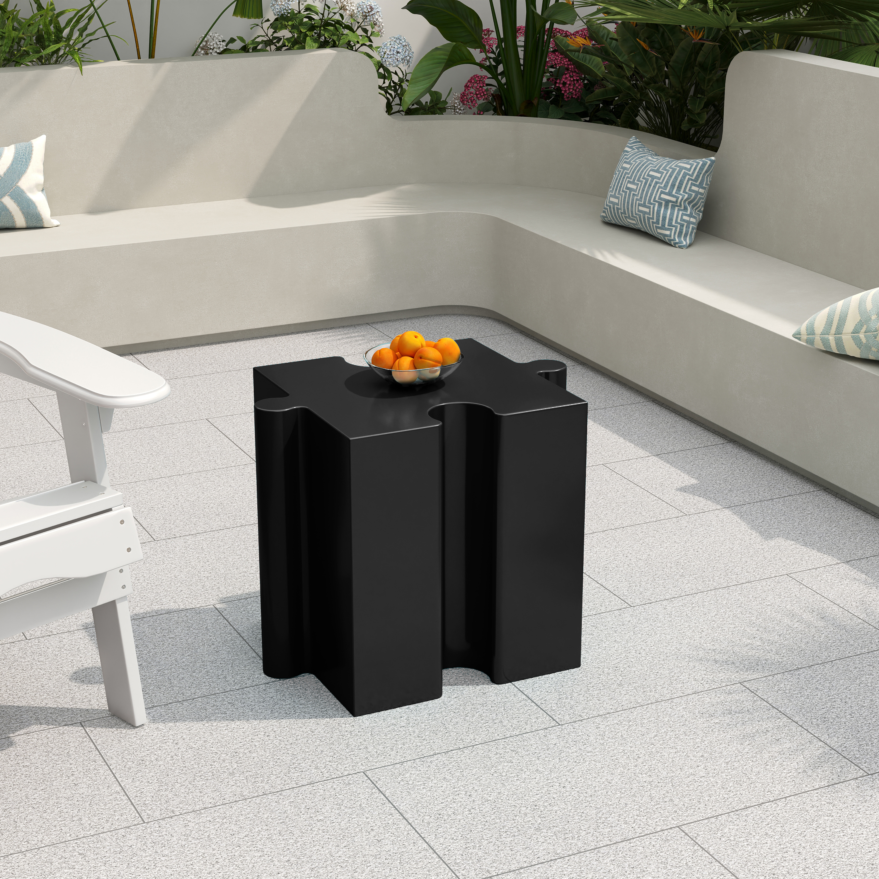 Artistic Puzzle Table Set Modular Interlocking Side Tables Black White_voghion.com