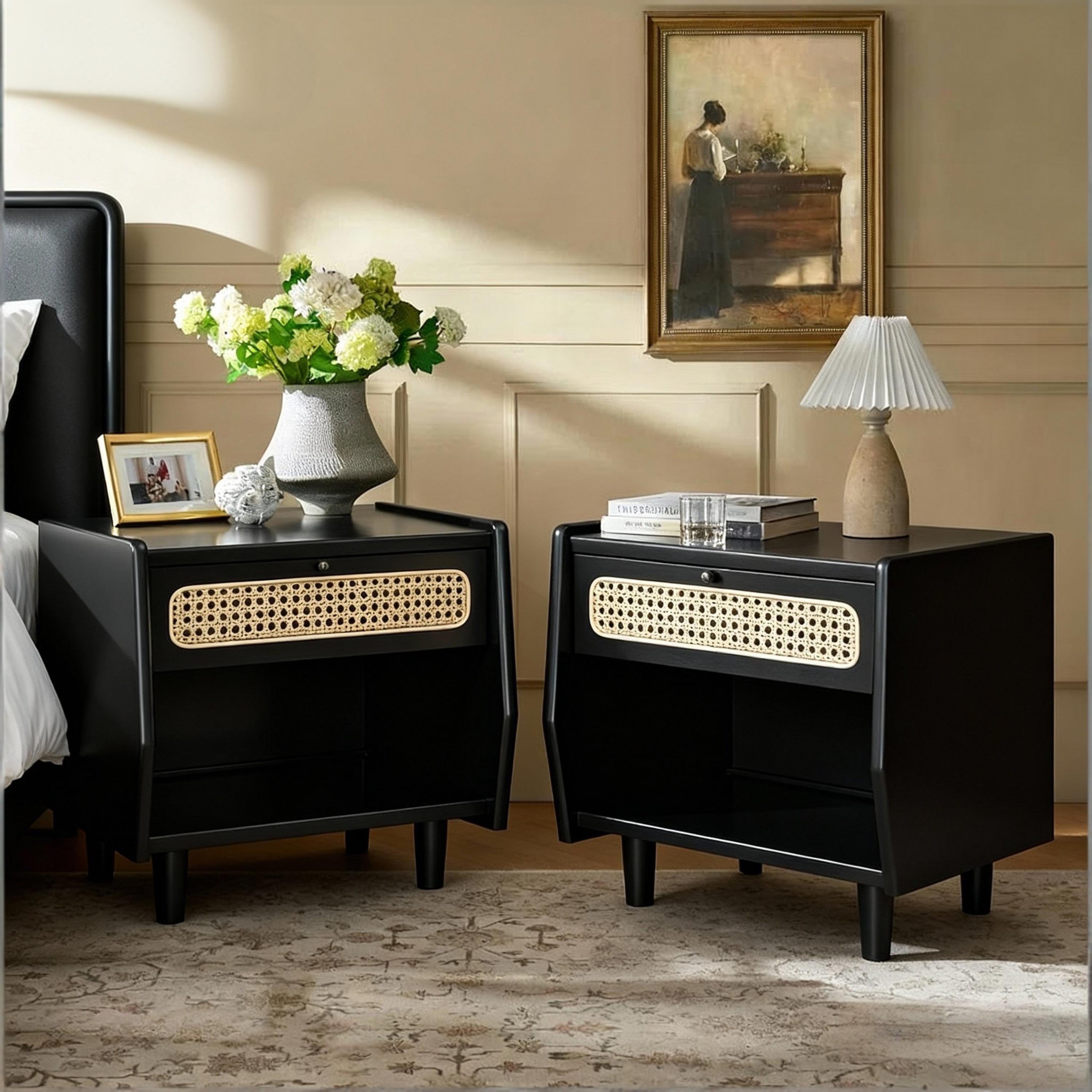 Black Nightstand with Rattan Detail β photo 4