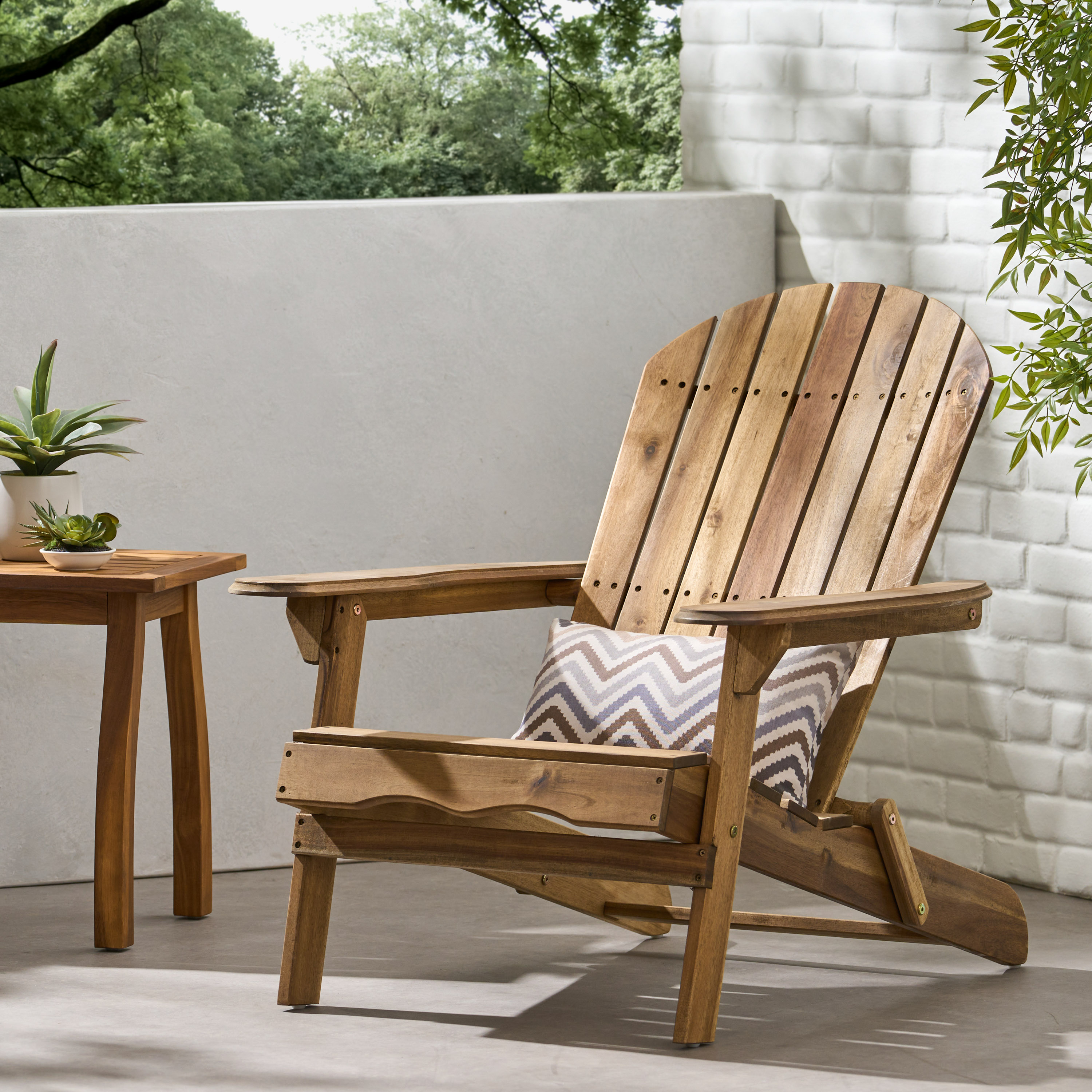 Folding Adirondack Chair Outdoor Wooden Accent Furniture Fire Pit Lounge Chairs,Foldable Design For Patio & Garden Relaxation With Slatted Back & Wide Armrests- Teak Finis