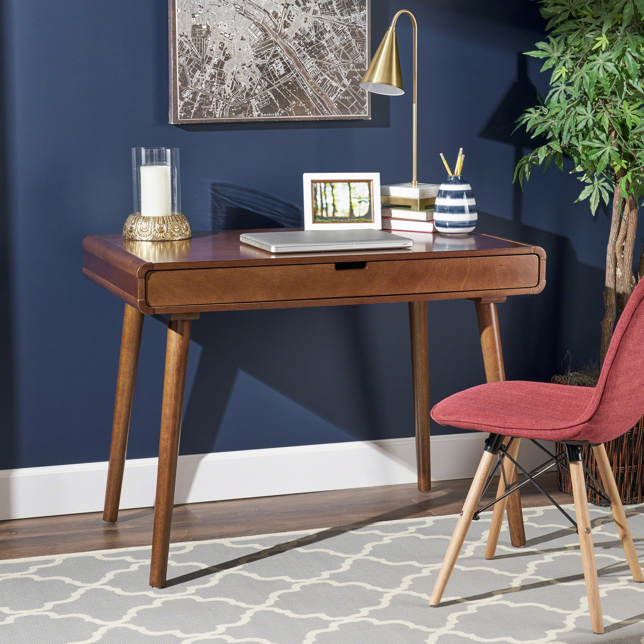 Writing Desk With Large Drawers,Computer Table For Home Office Workspace Or Entryway,Brown Color