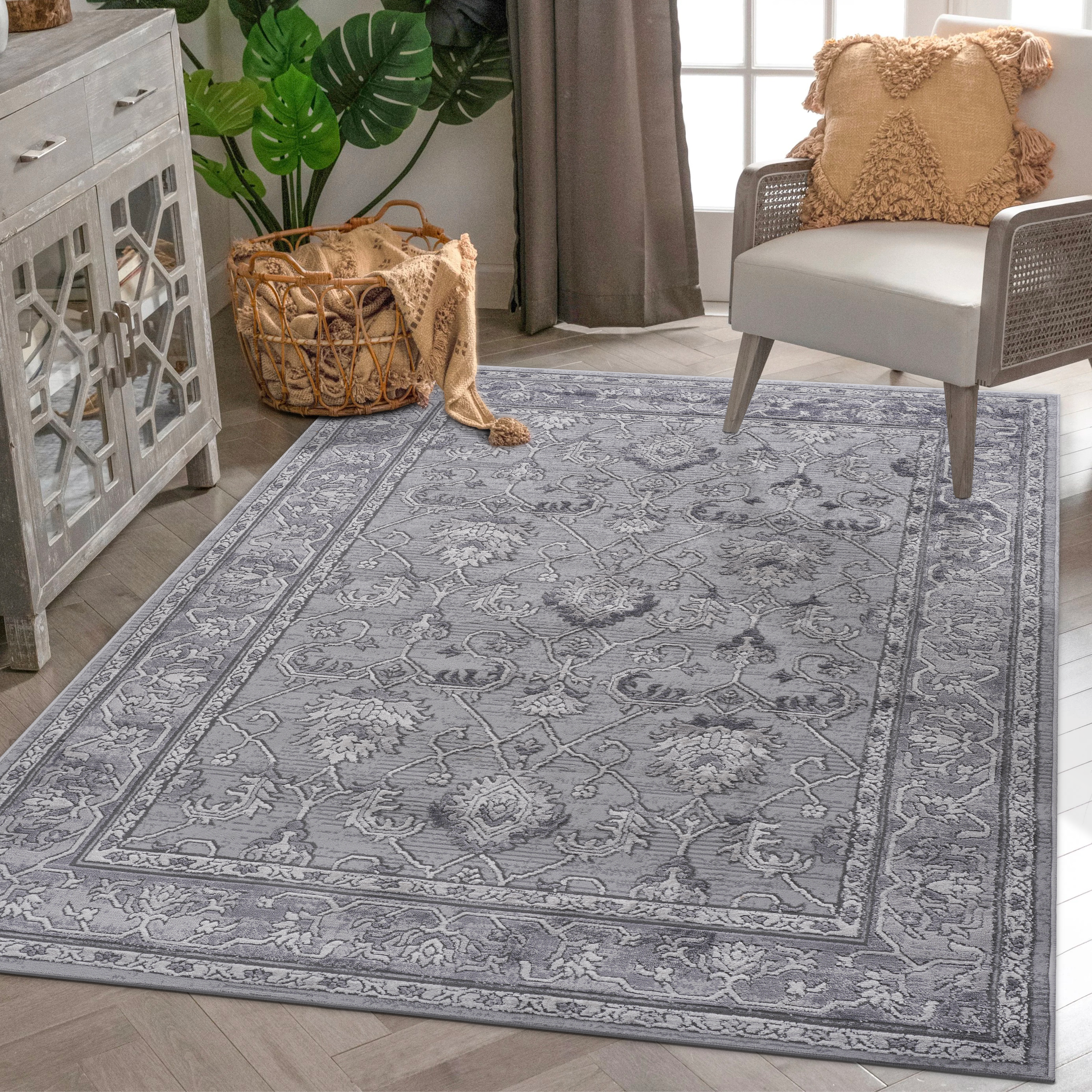 MARFI C Ollection 5X7 Grey Oriental Area Rug_maomaolike.com