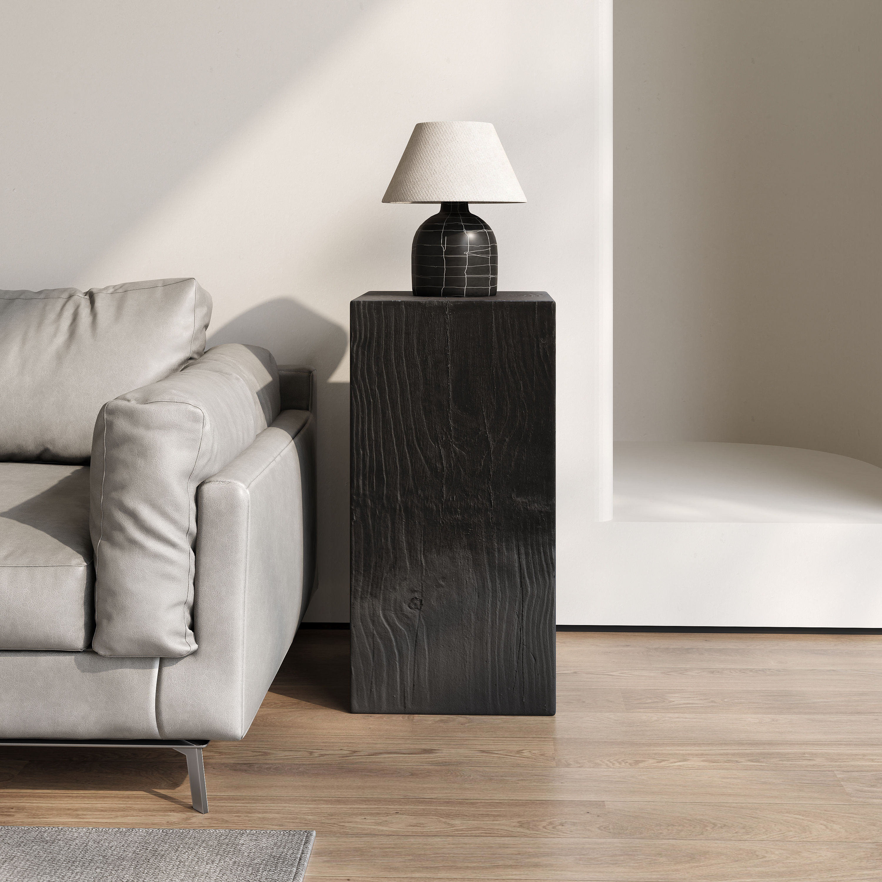 Wood-Look Square-Column MGO End Table,  H33.75 ,Wood-Like Distressed Finish, Mix With Different Heights, Indoor Outdoor Use,Black Color