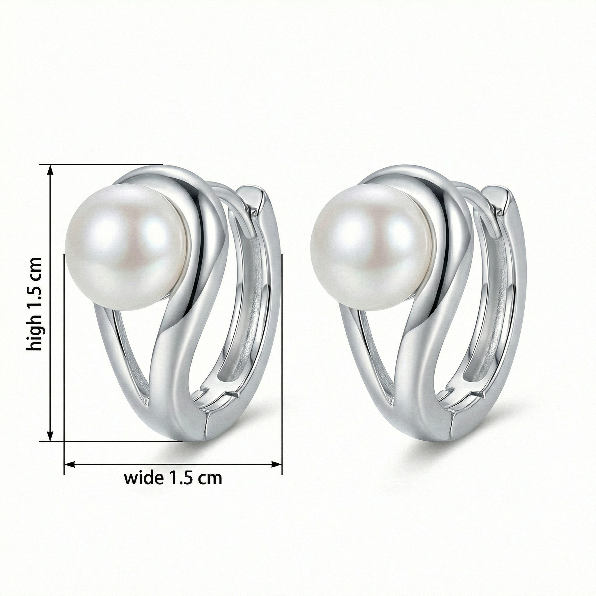 925 Sterling Silver Elegant Silver Swirl Pearl Huggie Hoop Earrings 