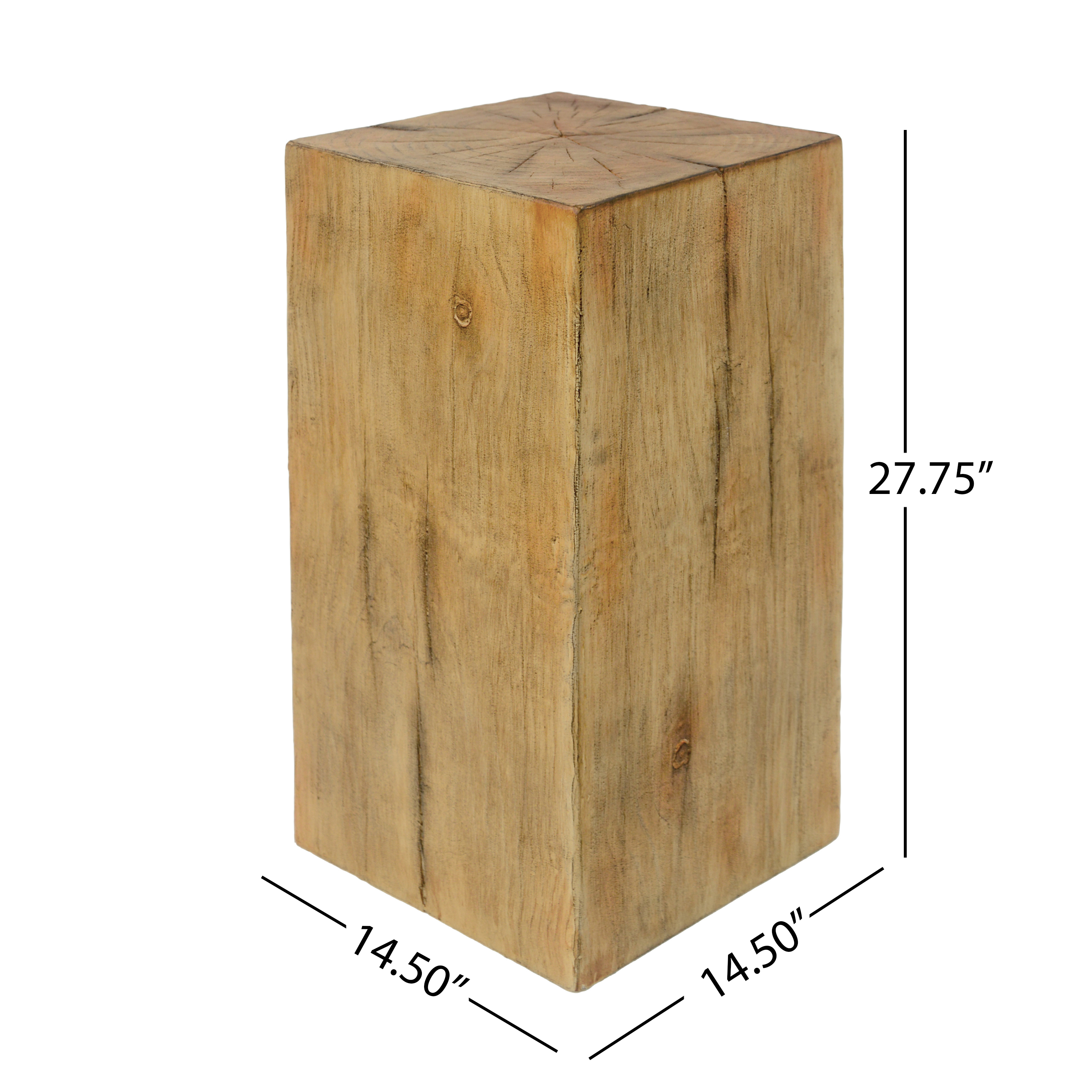Wood-Look Square-Column MGO End Table,  H27.75 ,Wood-Like Distressed Finish, Mix With Different Heights, Indoor Outdoor Use,Natural Color