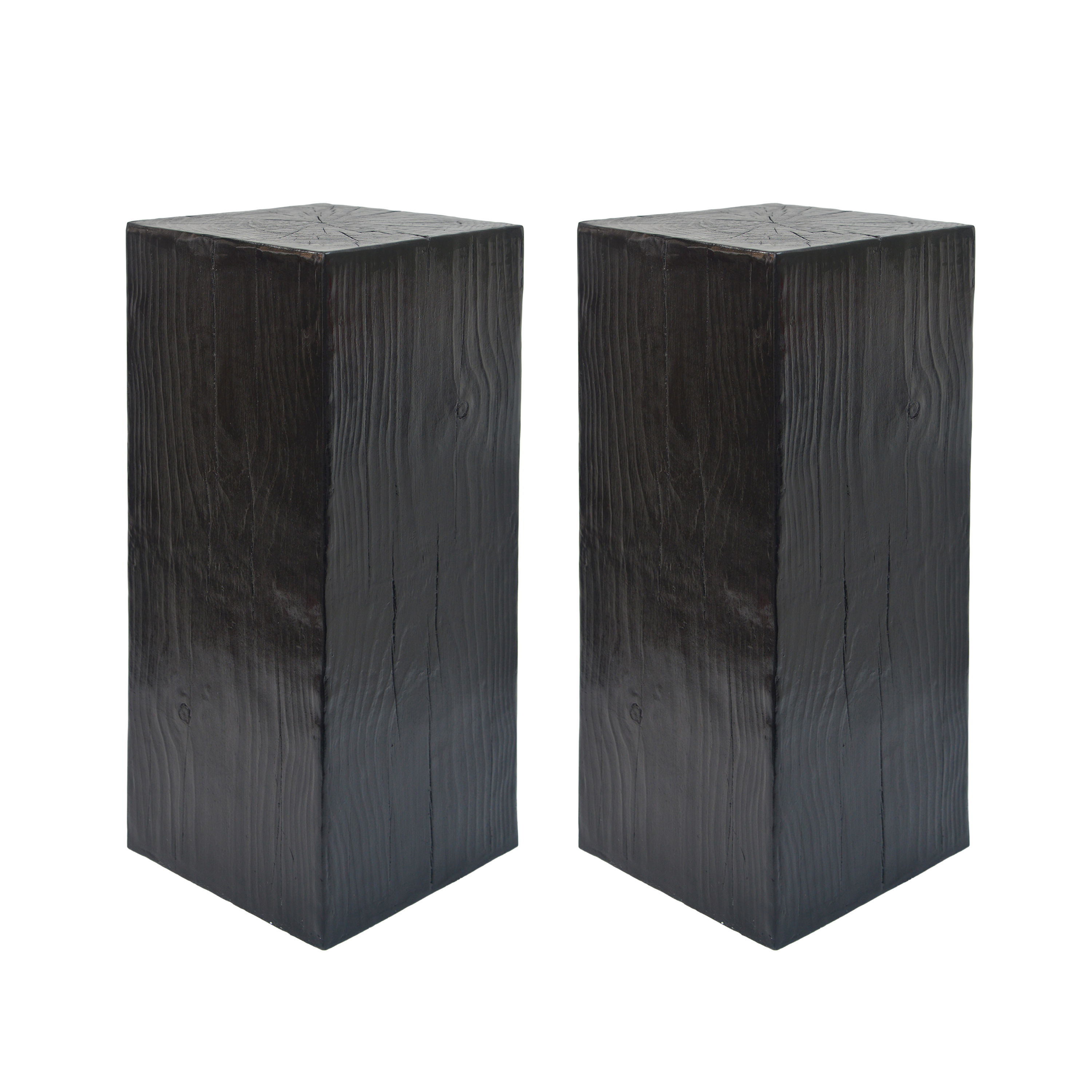 Wood-Look Square-Column MGO End Table,  H33.75 ,Wood-Like Distressed Finish, Mix With Different Heights, Indoor Outdoor Use,Black Color
