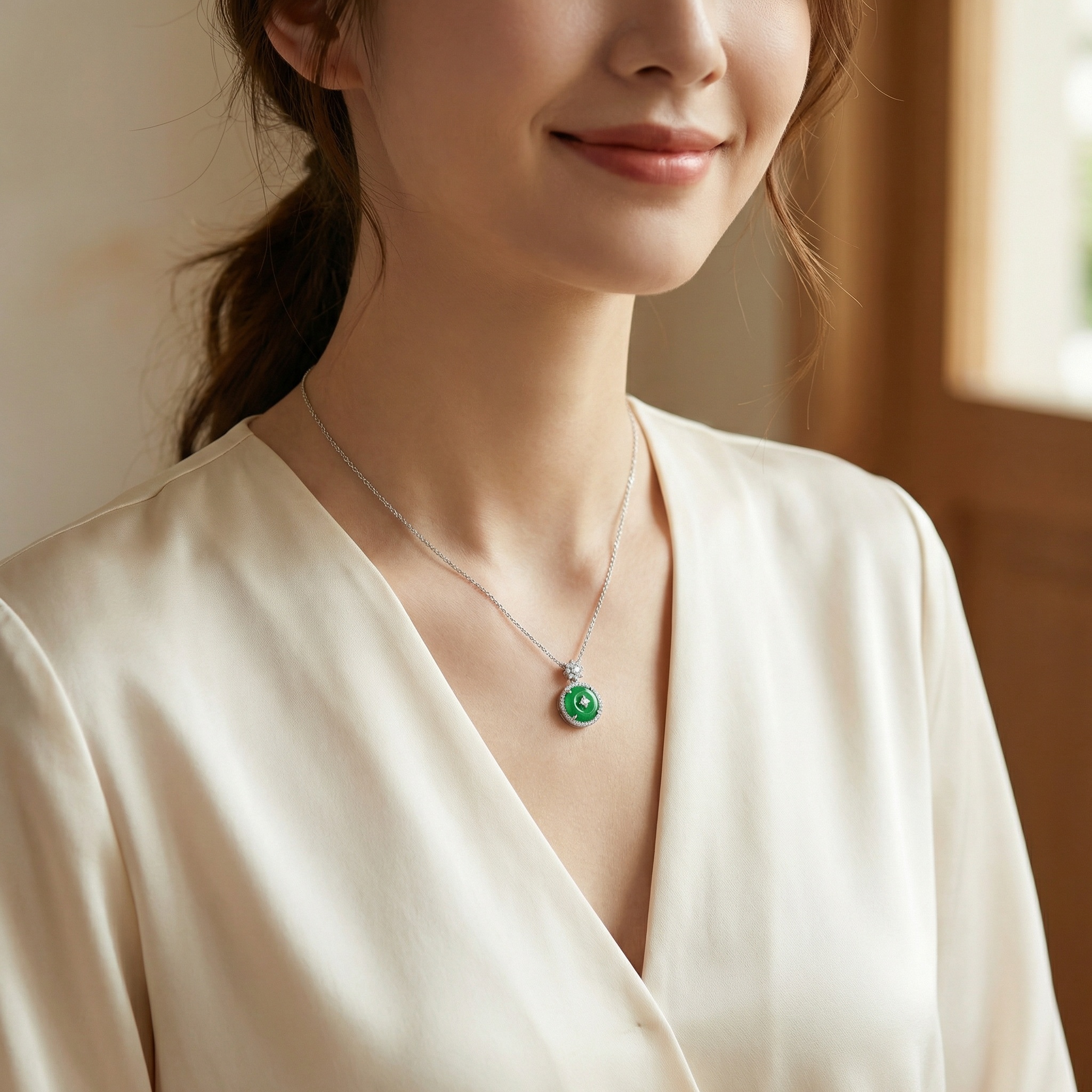 Sterling Silver Jadeite Pendant Necklace, picture 2 of 3