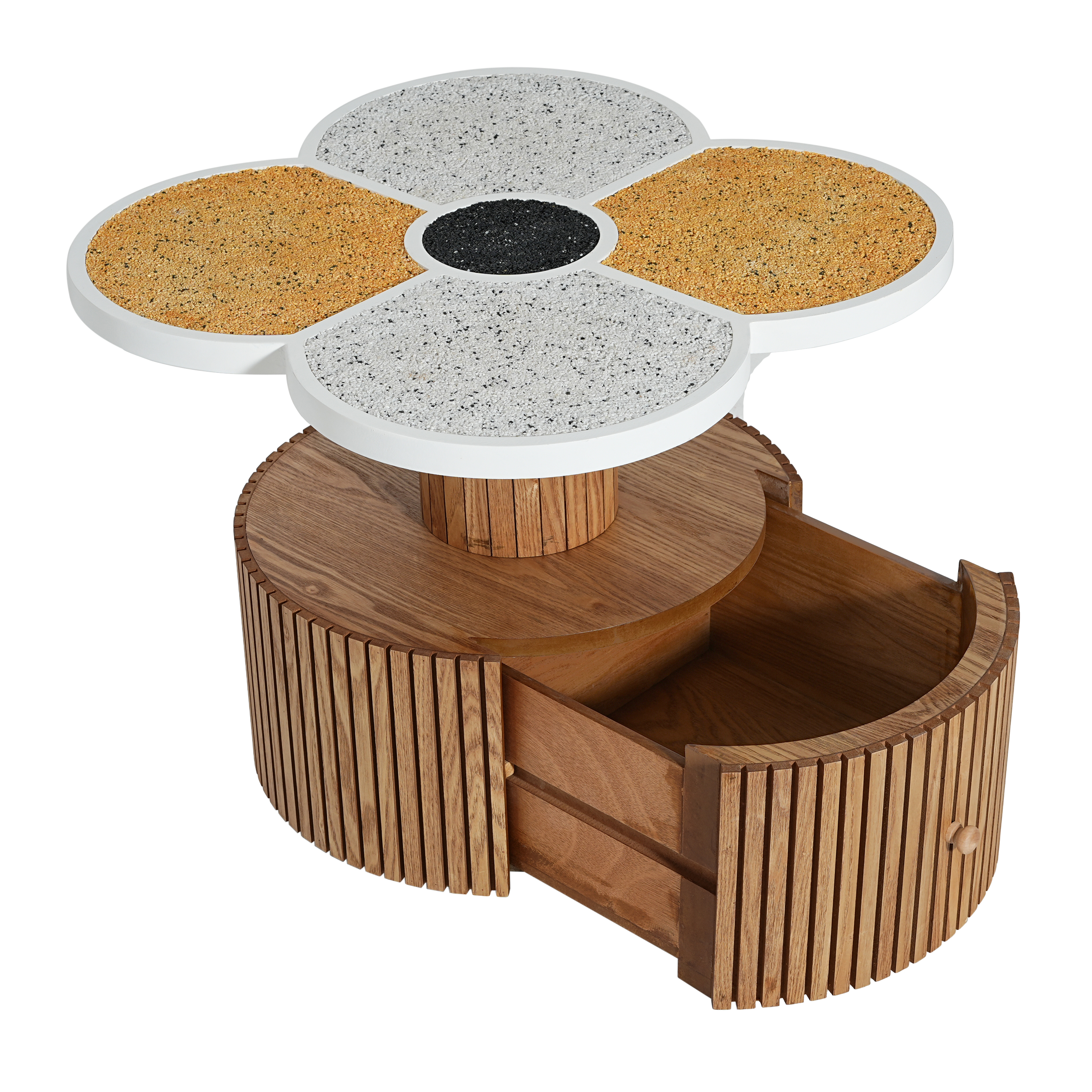 Unique Four-Leaf Clover Side Table For Living Room, Bedroom & Small Spaces -Accent Table With Wood-Grain Base With Storage Function