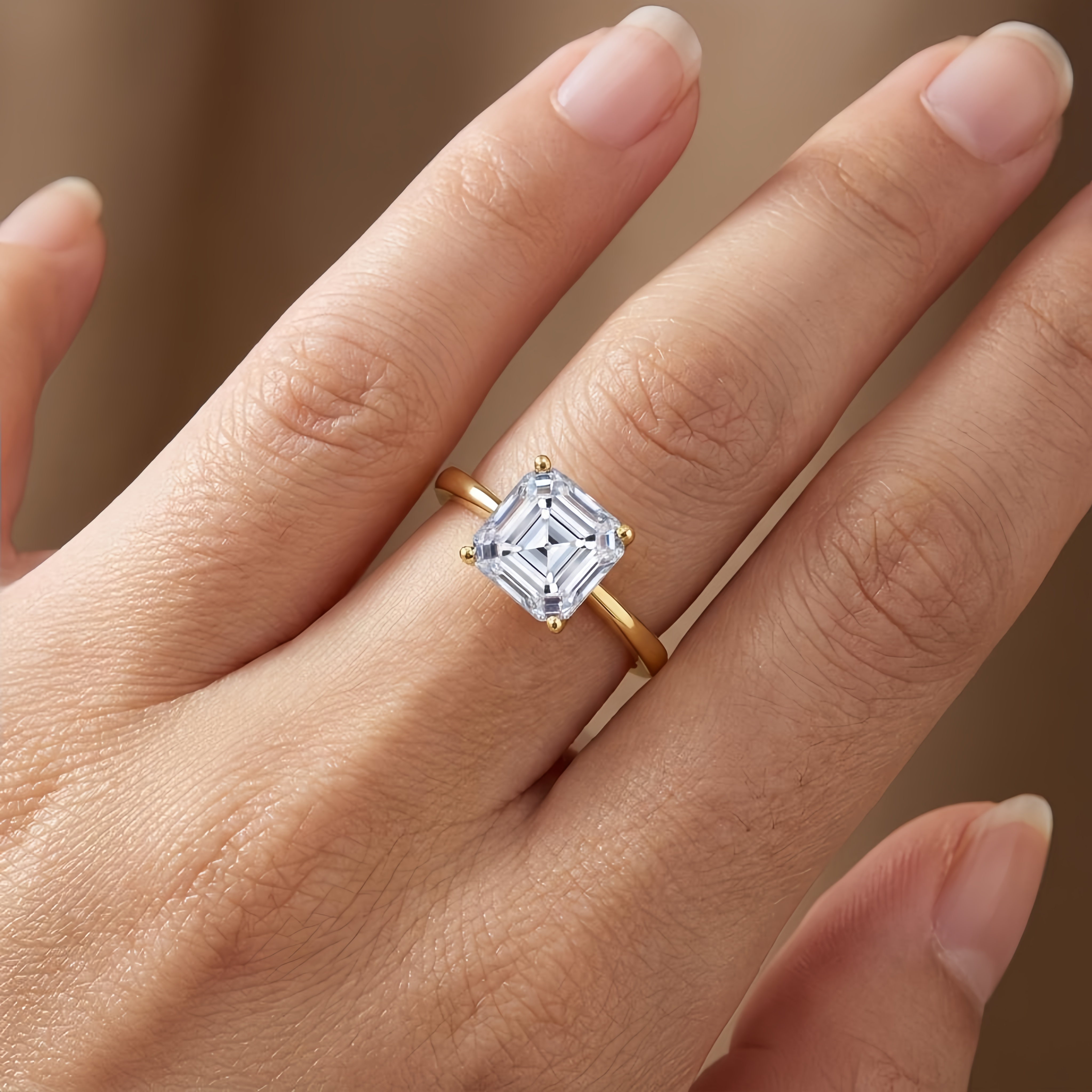 Gold-Plated Sterling Silver Ring, Asscher-Cut CZ