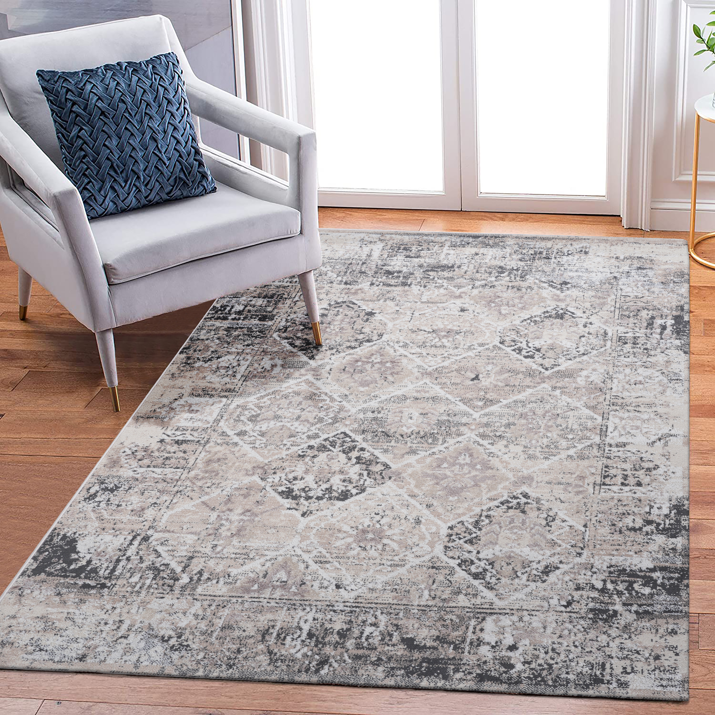 PAYAS 6X9 Cream Anthracite Traditional Area Rug_voghion.com