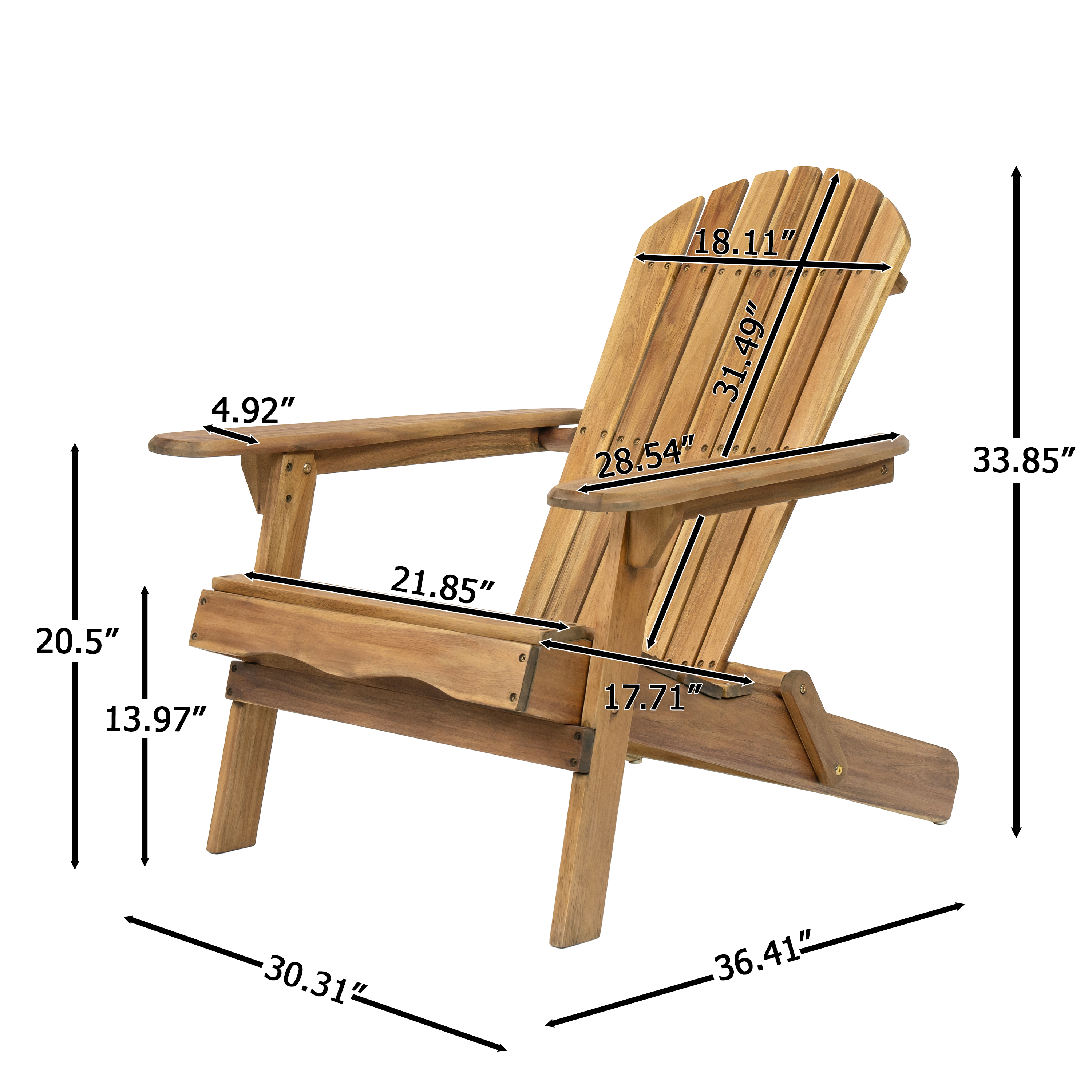 Folding Adirondack Chair Outdoor Wooden Accent Furniture Fire Pit Lounge Chairs,Foldable Design For Patio & Garden Relaxation With Slatted Back & Wide Armrests- Teak Finis