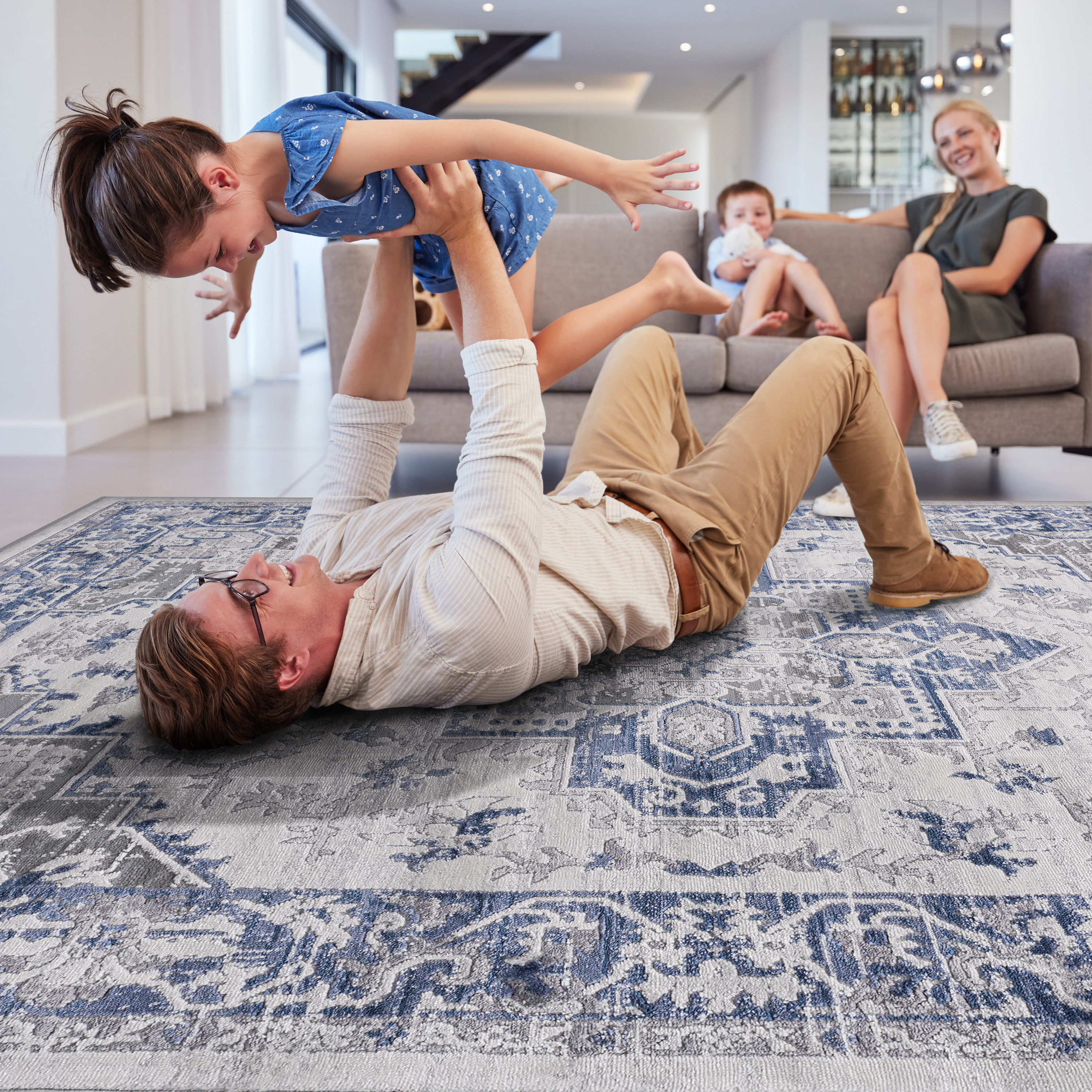 MARFI 2X8 Blue Grey Oriental Runner Rug_voghion.com