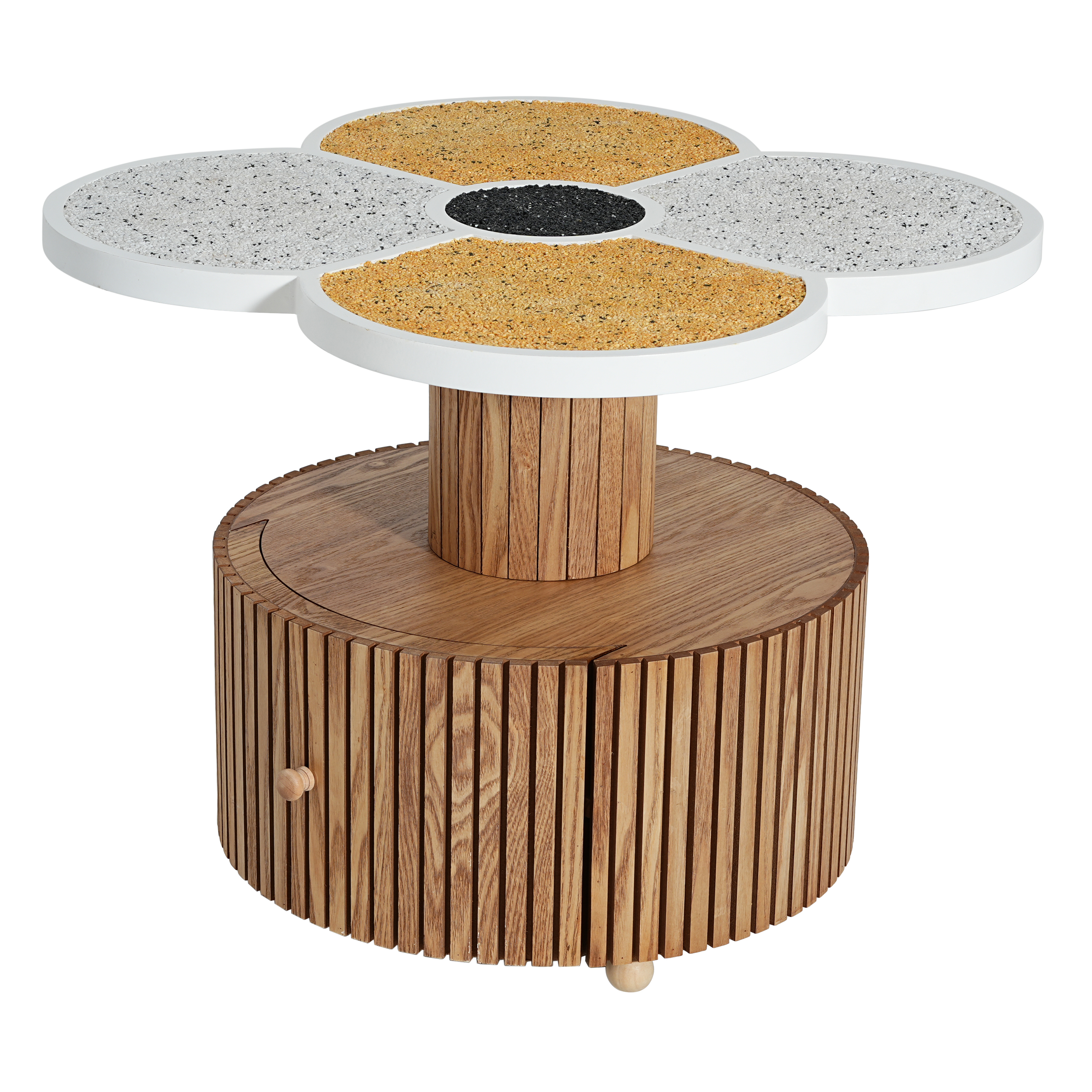 Unique Four-Leaf Clover Side Table For Living Room, Bedroom & Small Spaces -Accent Table With Wood-Grain Base With Storage Function