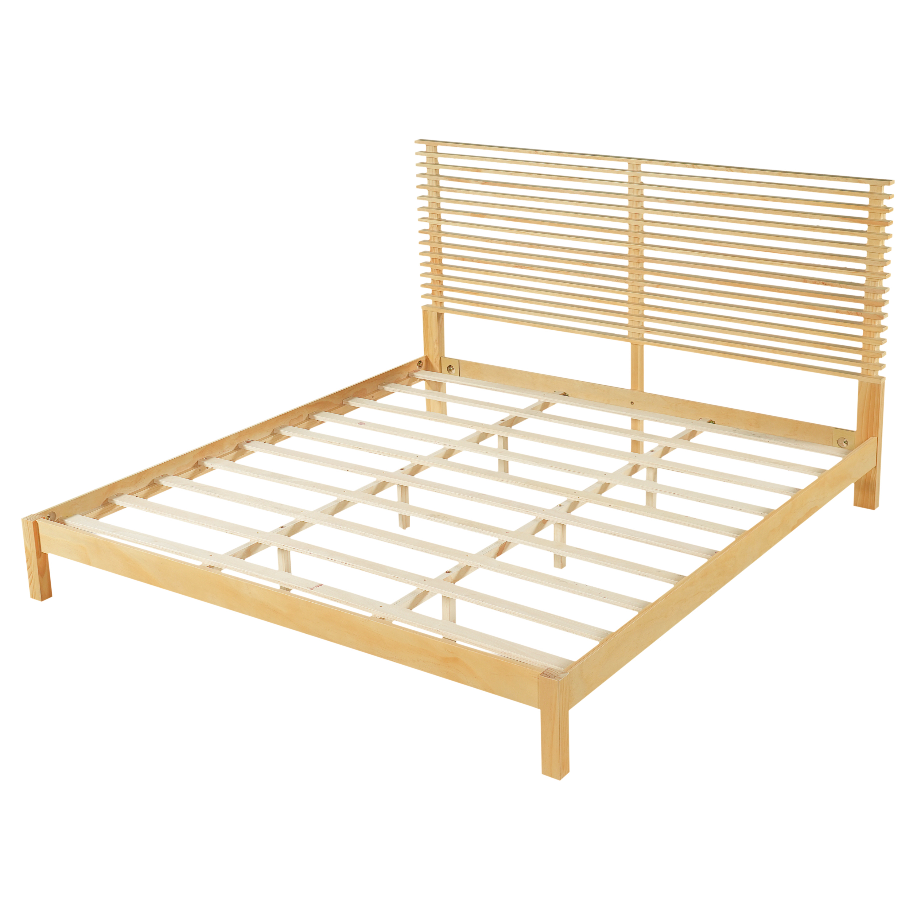 Premium Solid Wood King Size Bed Frame With Headboard,Natural Finish, 600lbs Capacity, For Modern Bedroom,No Box Spring Needed, Fits All Mattresses