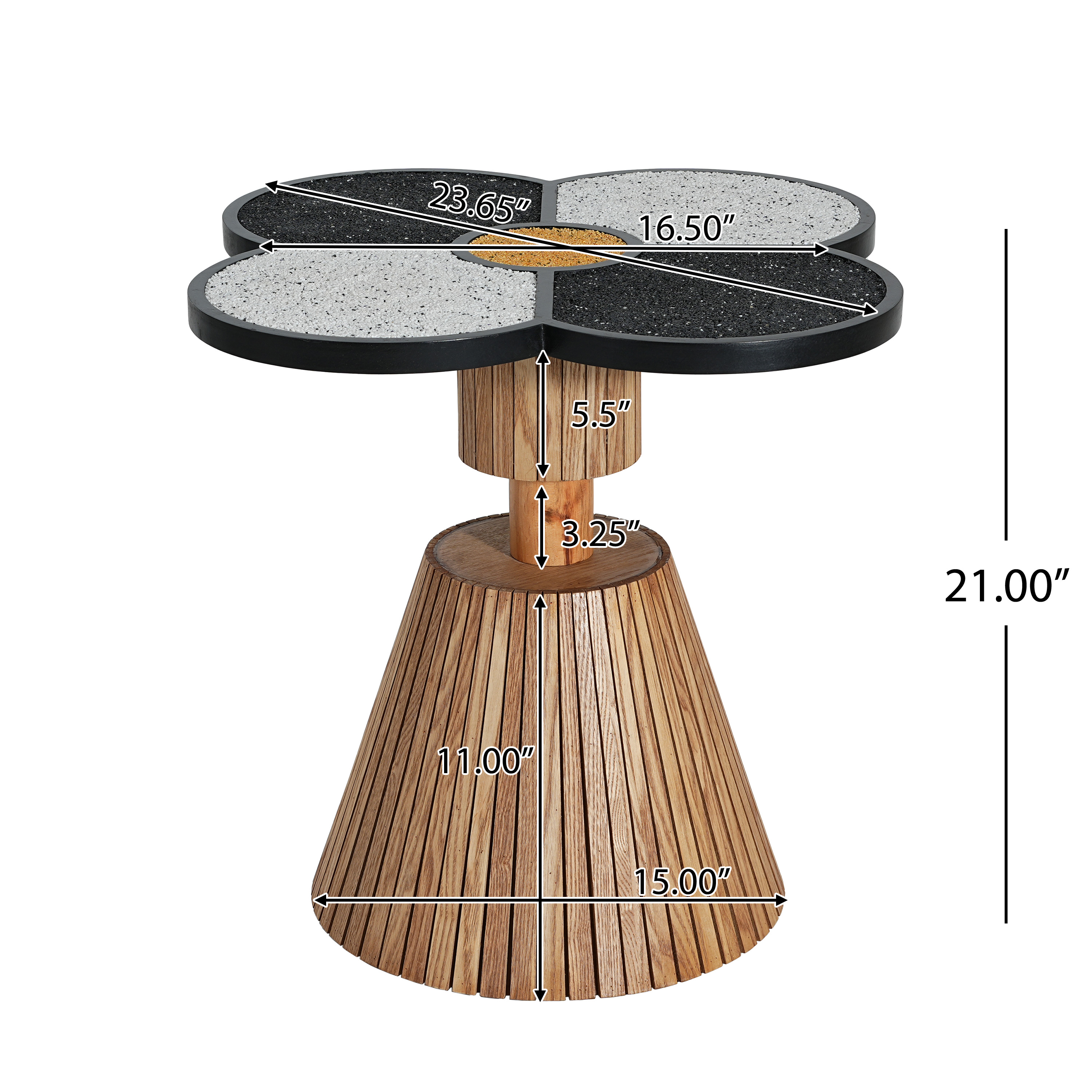 Unique Four Leaf Clover Side Table For Living Room, Bedroom & Small Spaces  Decorative Accent Table With Wood Grain Base