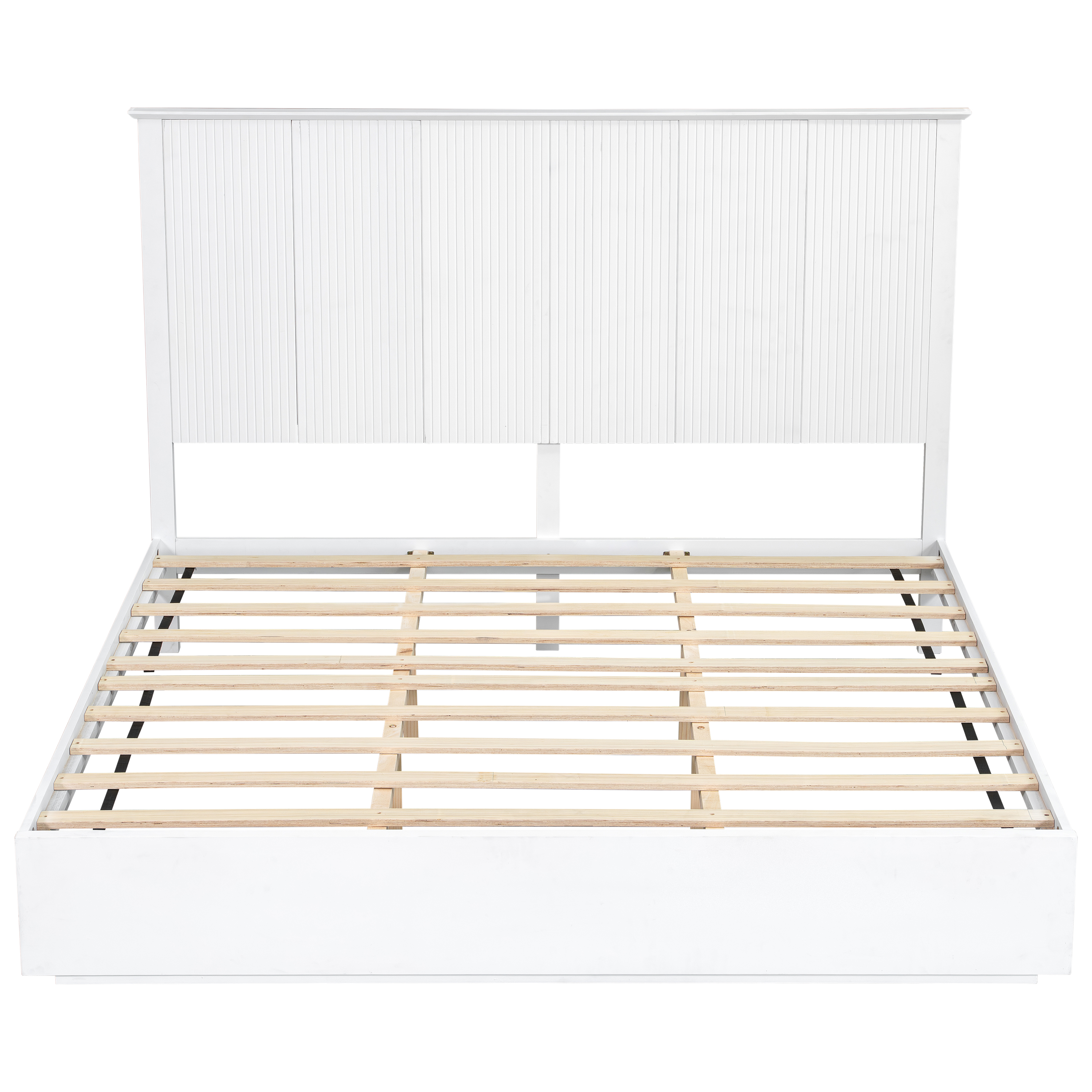 Stylish King Size Bed Frame - White Solid Wood King Bed, 600lbs Weight Limit, Compatible With 8 - 10  Mattress, Contemporary Bedroom Furniture