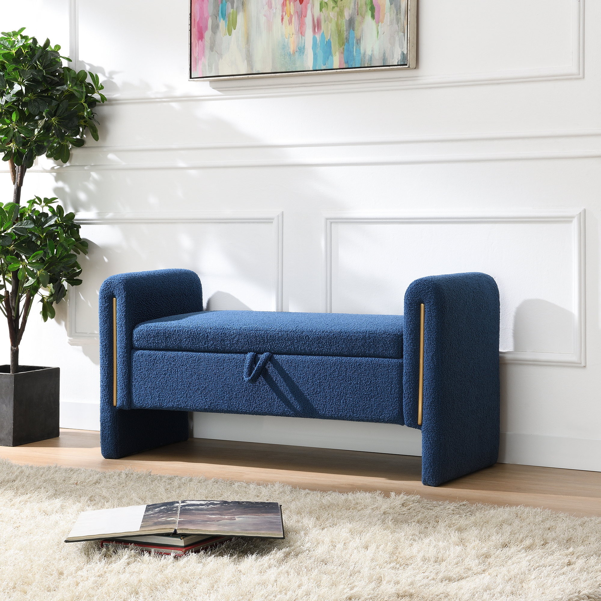 Upholstered Storage Bench with Arms