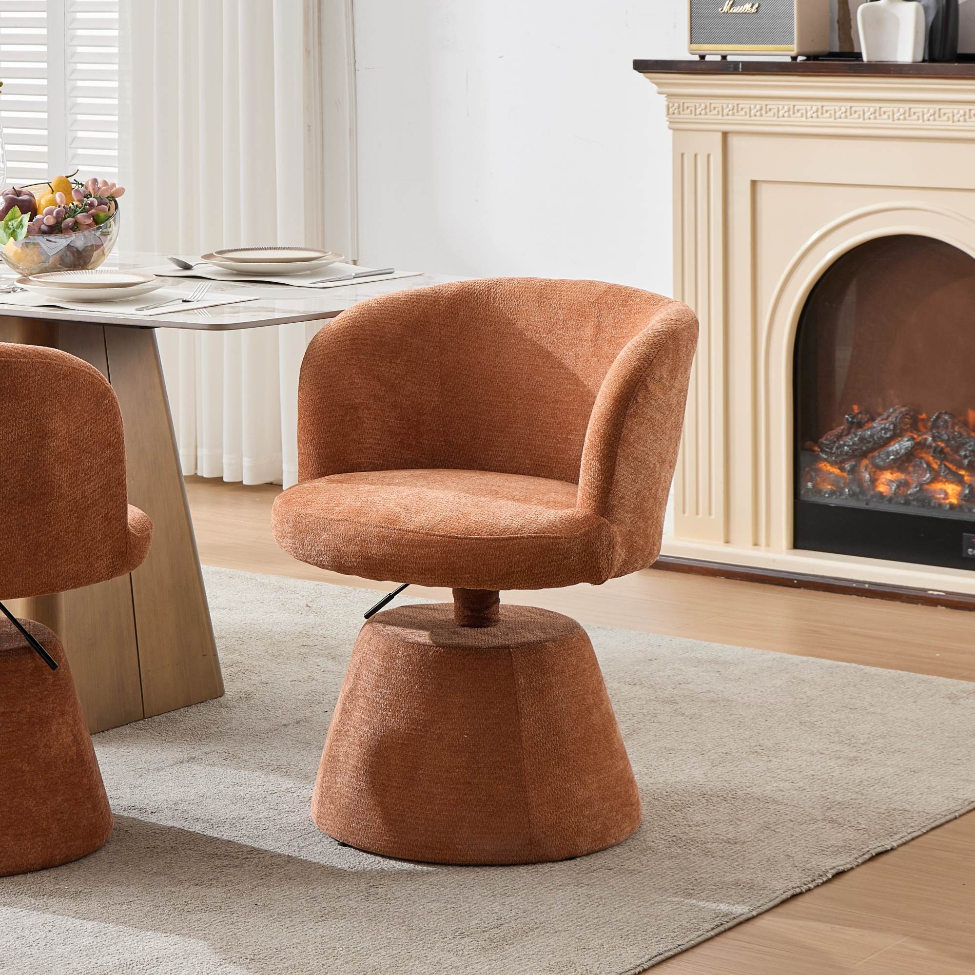 Adjustable Height 360 Swivel Bar Stool, Modern Chenille Upholstered Round Dining Chair, Ergonomic Accent Vanity Chair For Bedroom,Kitchen Island & Pub, Single Pack, Terracotta & Orange Color,SW1878OG