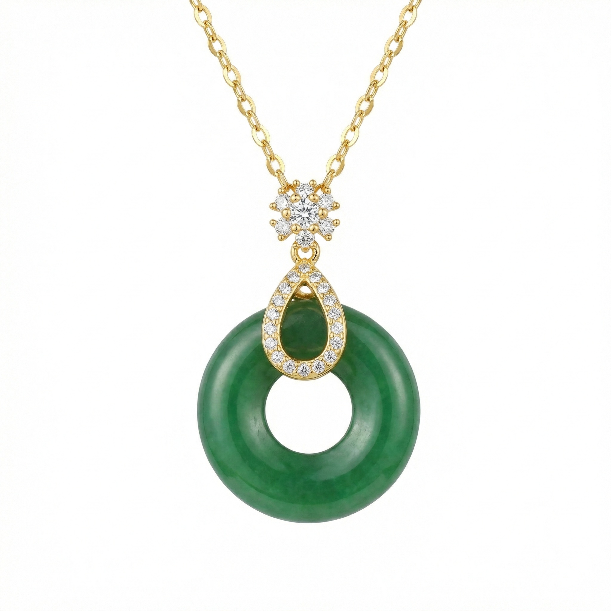 Sterling Silver Jade Donut Pendant Necklace
