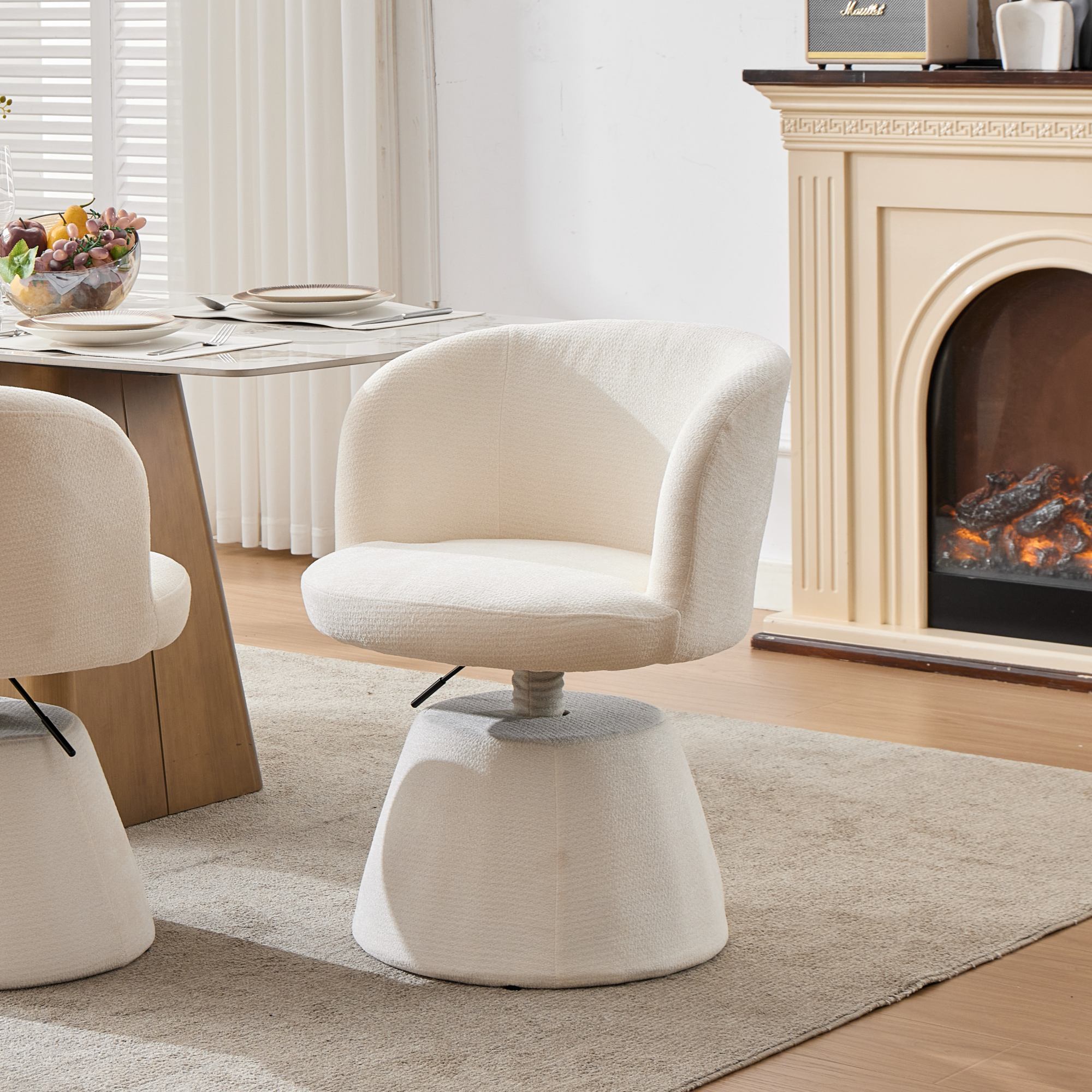 Adjustable Height 360 Swivel Bar Stool, Modern Chenille Upholstered Round Dining Chair, Ergonomic Accent Vanity Chair For Bedroom,Kitchen Island & Pub, Single Pack, Cream & Beige Color,SW1878BG