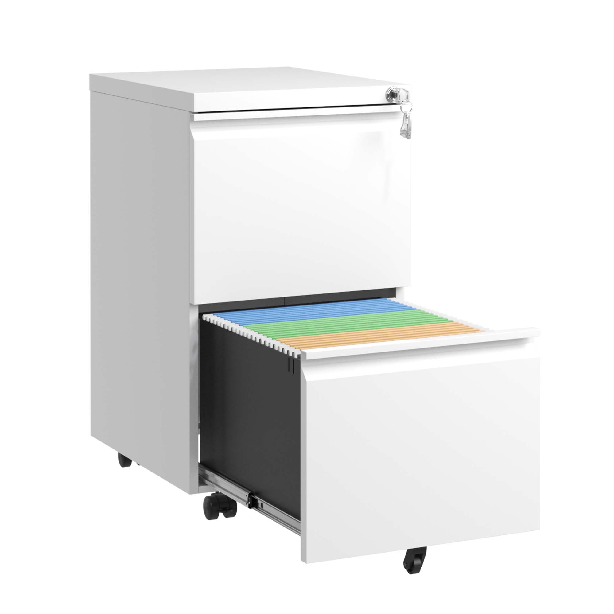2 Drawer Metal  Mobile File Cabinet, Rolling File Cabinet With Lock For Hanging Legal Letter A4 Size,Fully Assembled Except Wheels