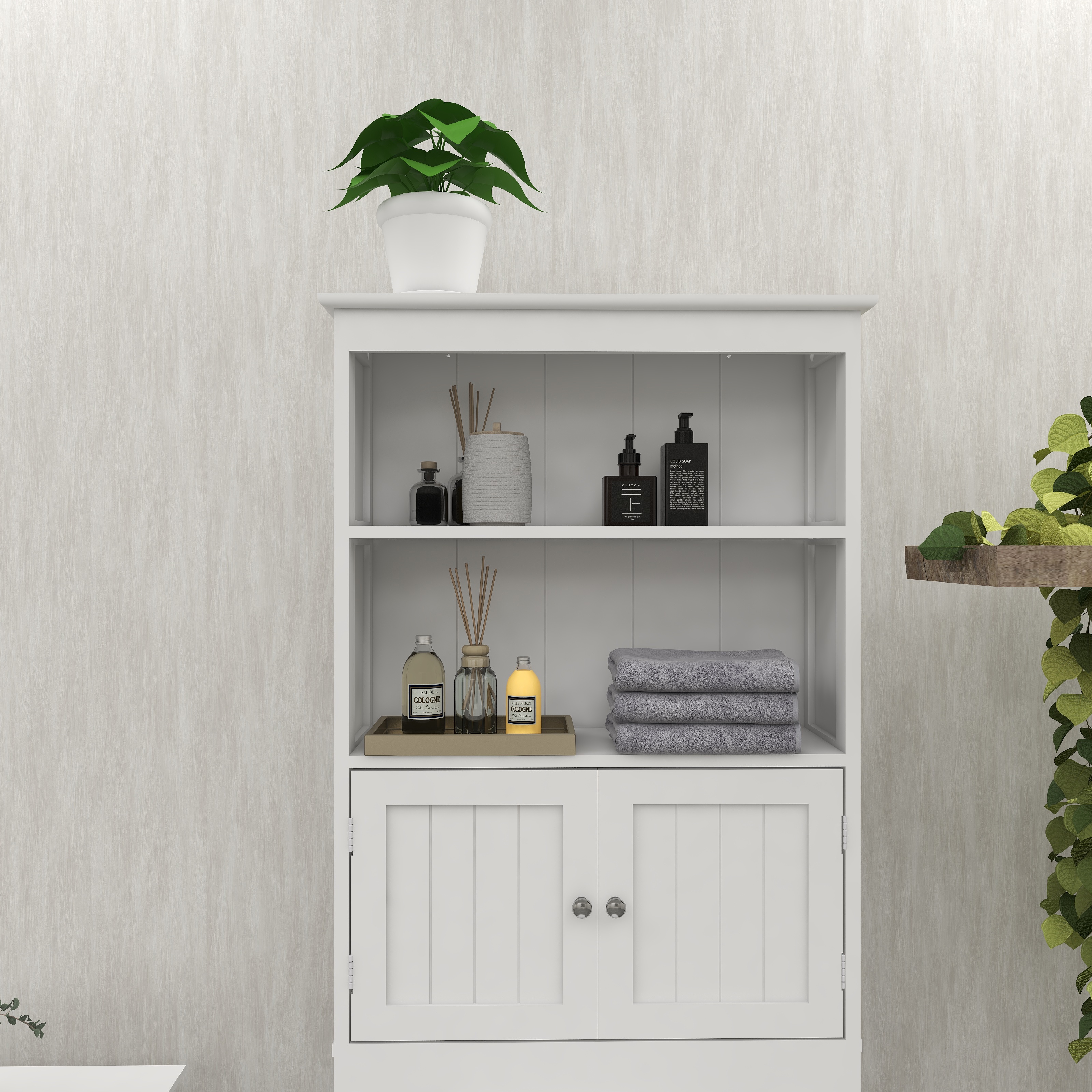 Over The Toilet Rack 2 -Tier Toilet Bathroom Spacesaver Storage Shelf With 2 Doors Wood Storage Organizer Cabinet For Bathroom Freestanding Shelf-White