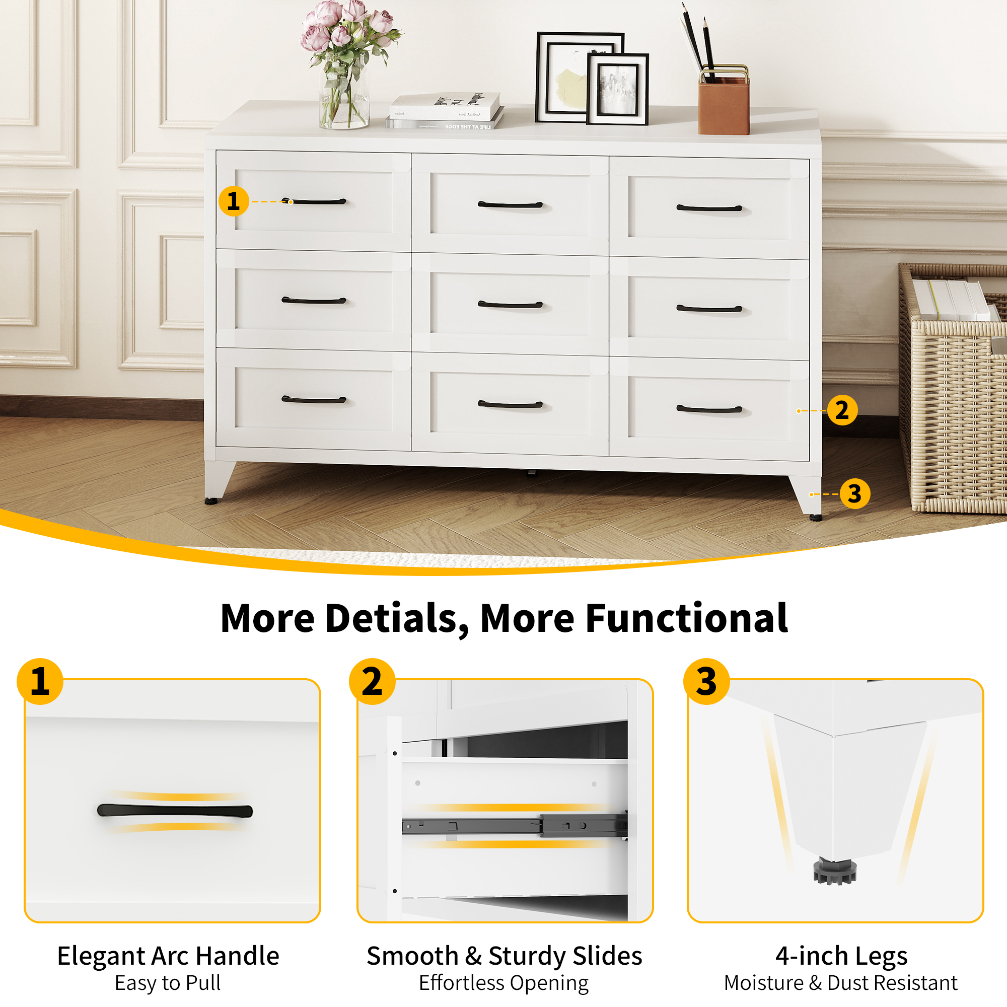 9 Drawer Dresser for Bedroom — Metal Profile Chest of Drawers — photo 4