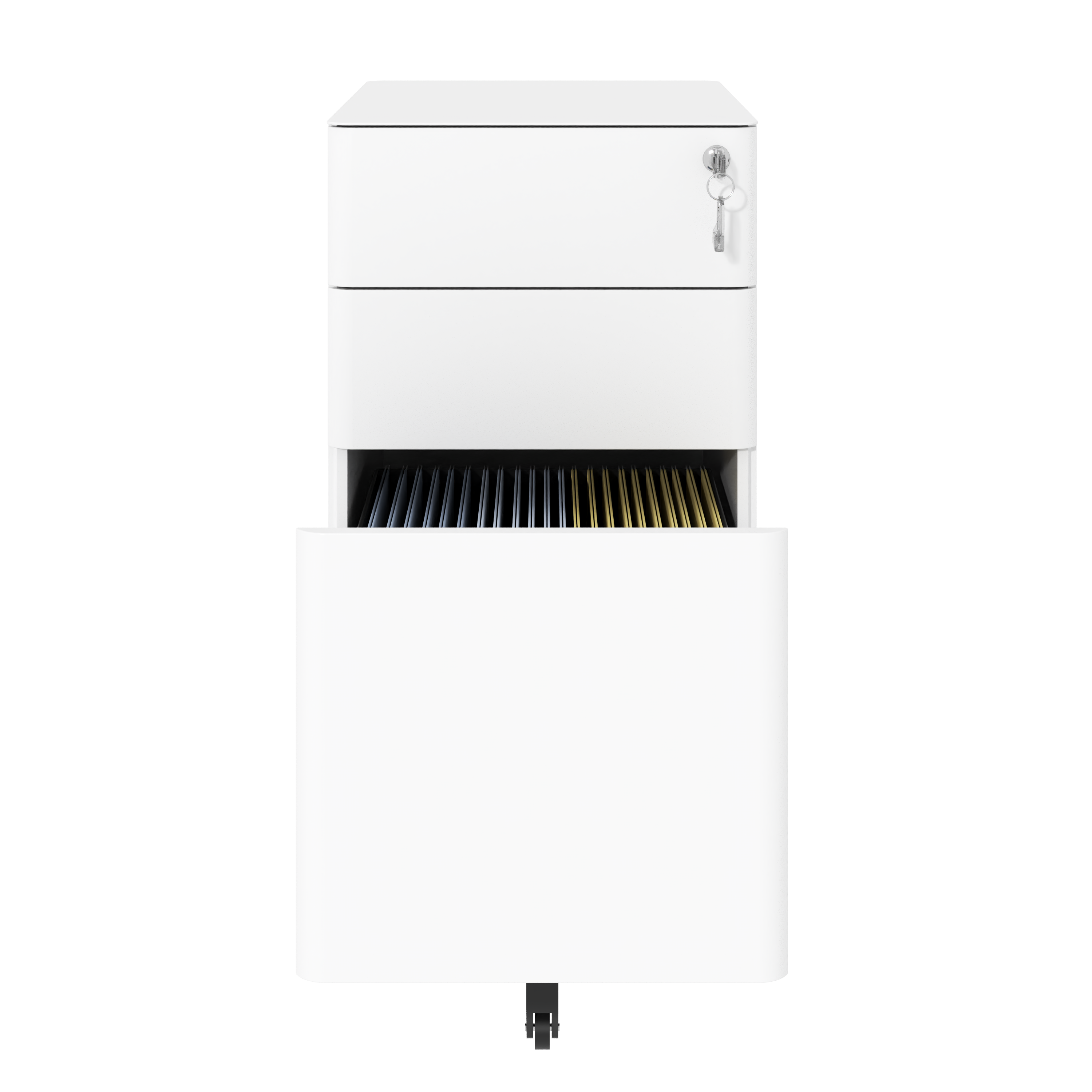 3-Drawer Mobile File Cabinet With Lock, All-Steel Metal Storage On Wheels, Two Shallow & One Deep Drawer For Office Home, Fully Assembled, White, 110lbs Drawer, Anti-Tip Design detail