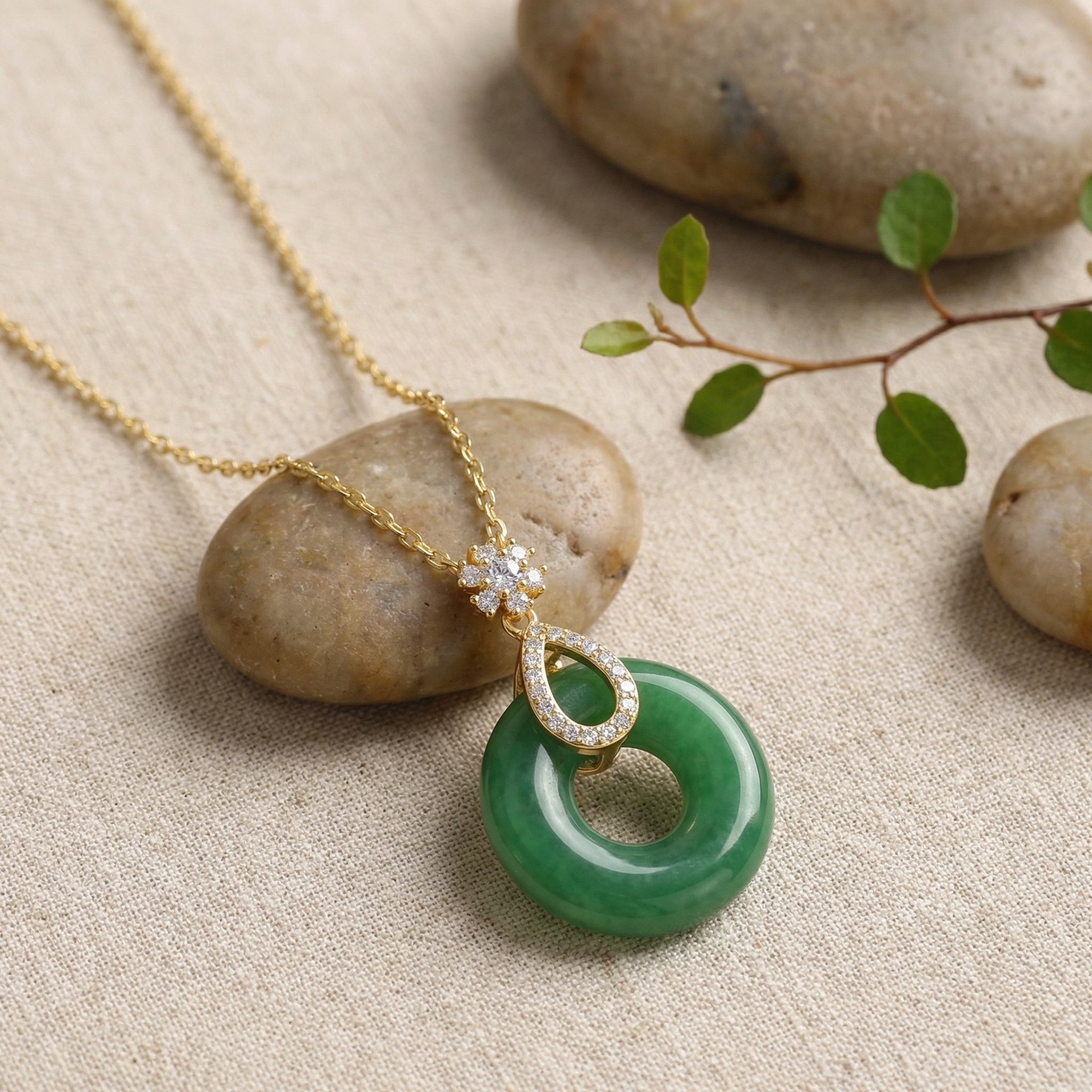 Sterling Silver Jade Donut Pendant Necklace, picture 2 of 4
