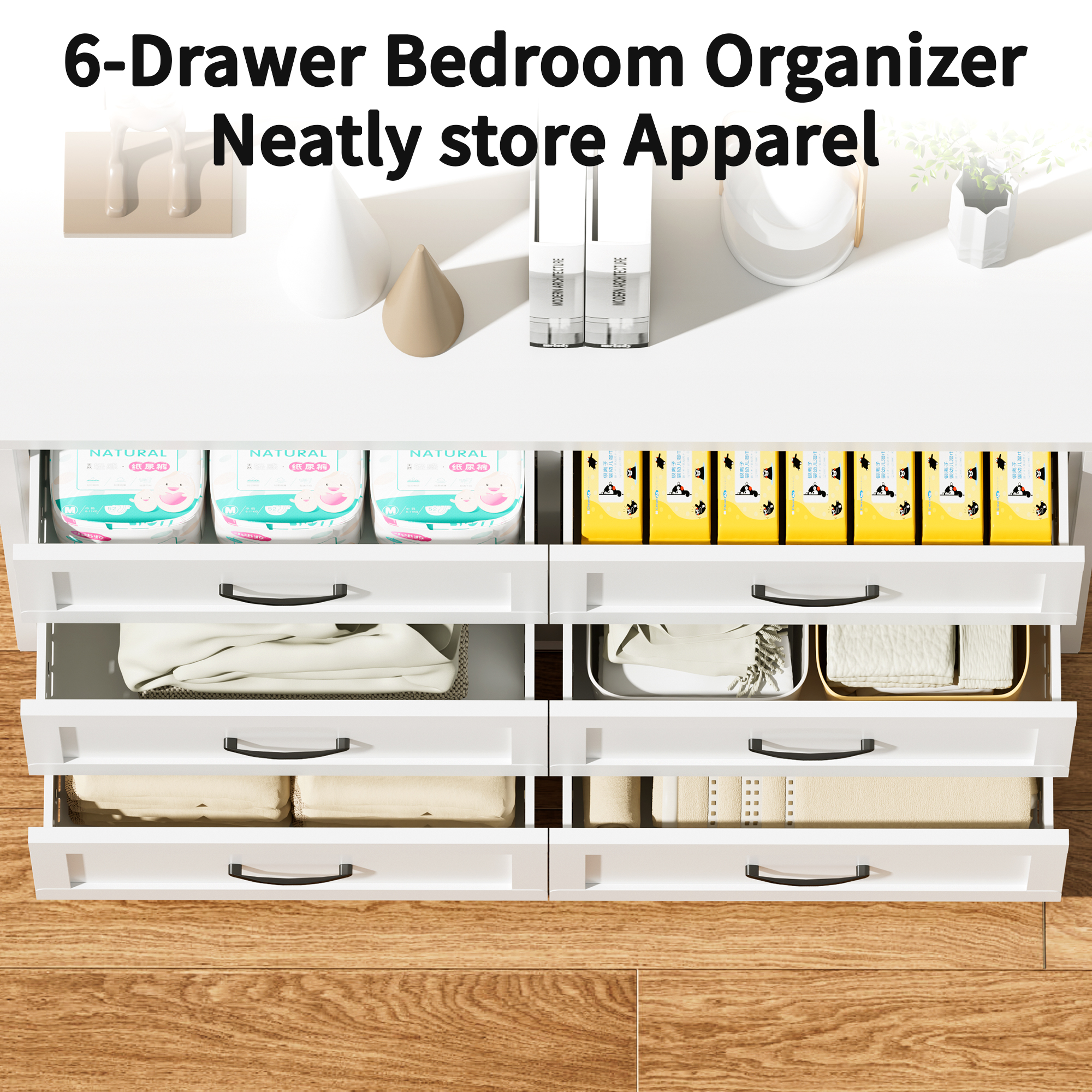 6 Drawer Dresser For Bedroom, Modern Metal Storage Chest With Smooth-Glide Drawers, Space-Saving Storage Cabinet For Closet, Hallway, Entryway, Eco-Friendly White Steel Dresser For Small Spaces
