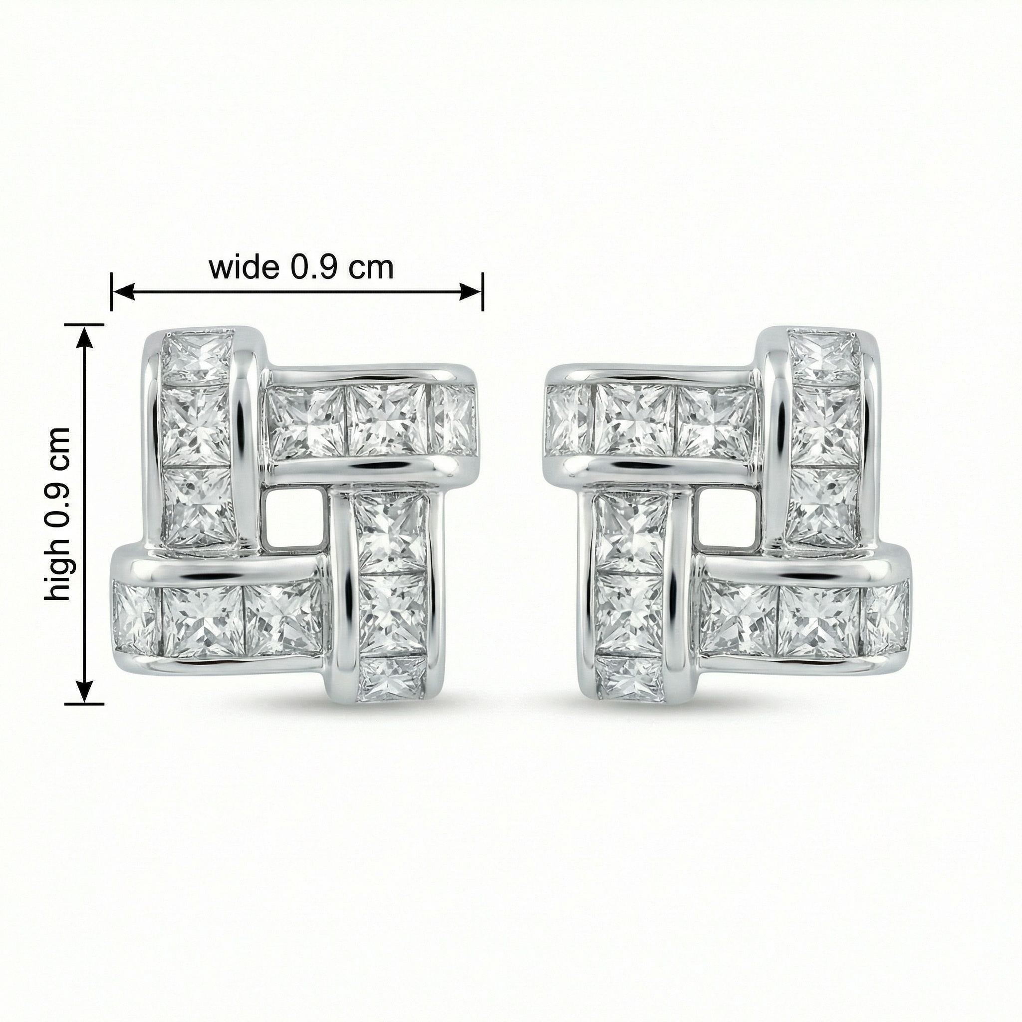 925 Sterling Silver Princess Cut Diamond Interlaced Square Stud Earrings in Elegant White Metal 