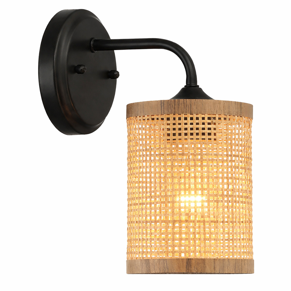 Reef Single Lights Wall Sconce With Natural Rattan Shade Rustic Wicker Wall Light
