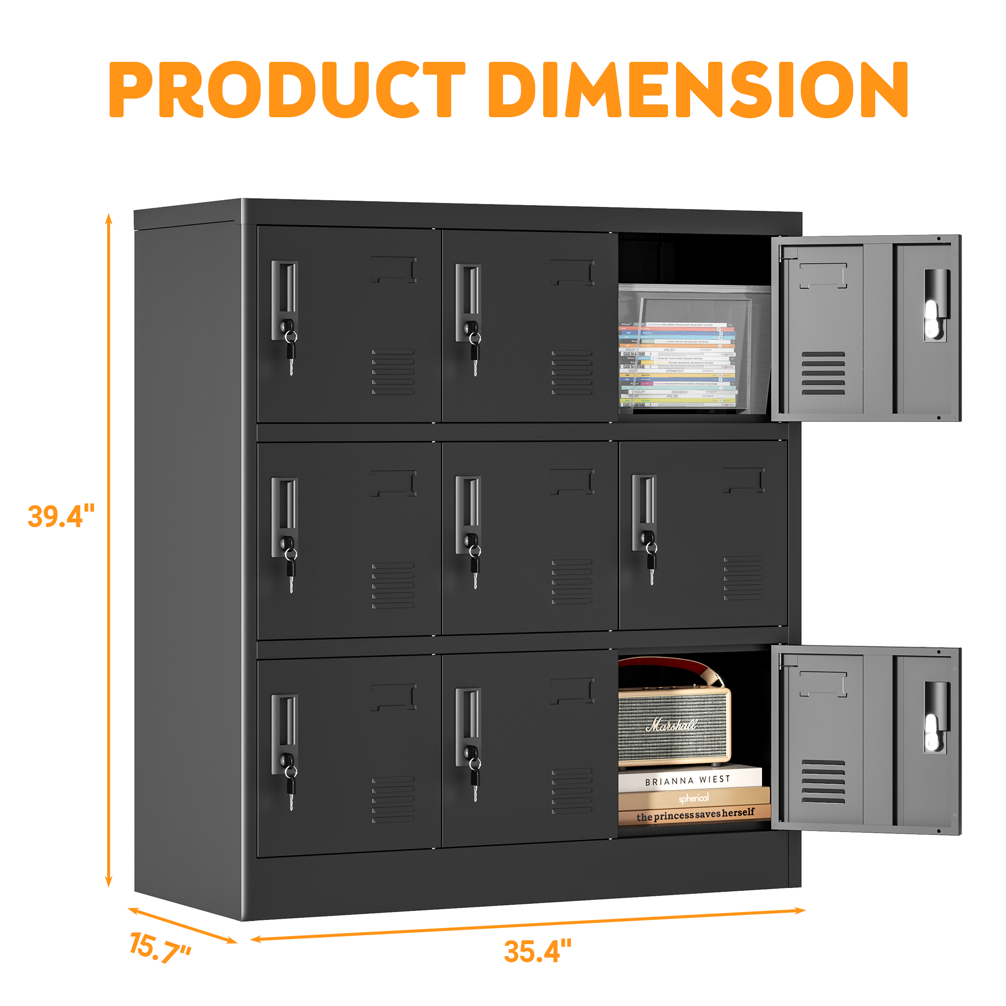 9-Door Employee Storage Locker, Metal Lockers For Office, Gym, School, And Homewith Card Slot Black