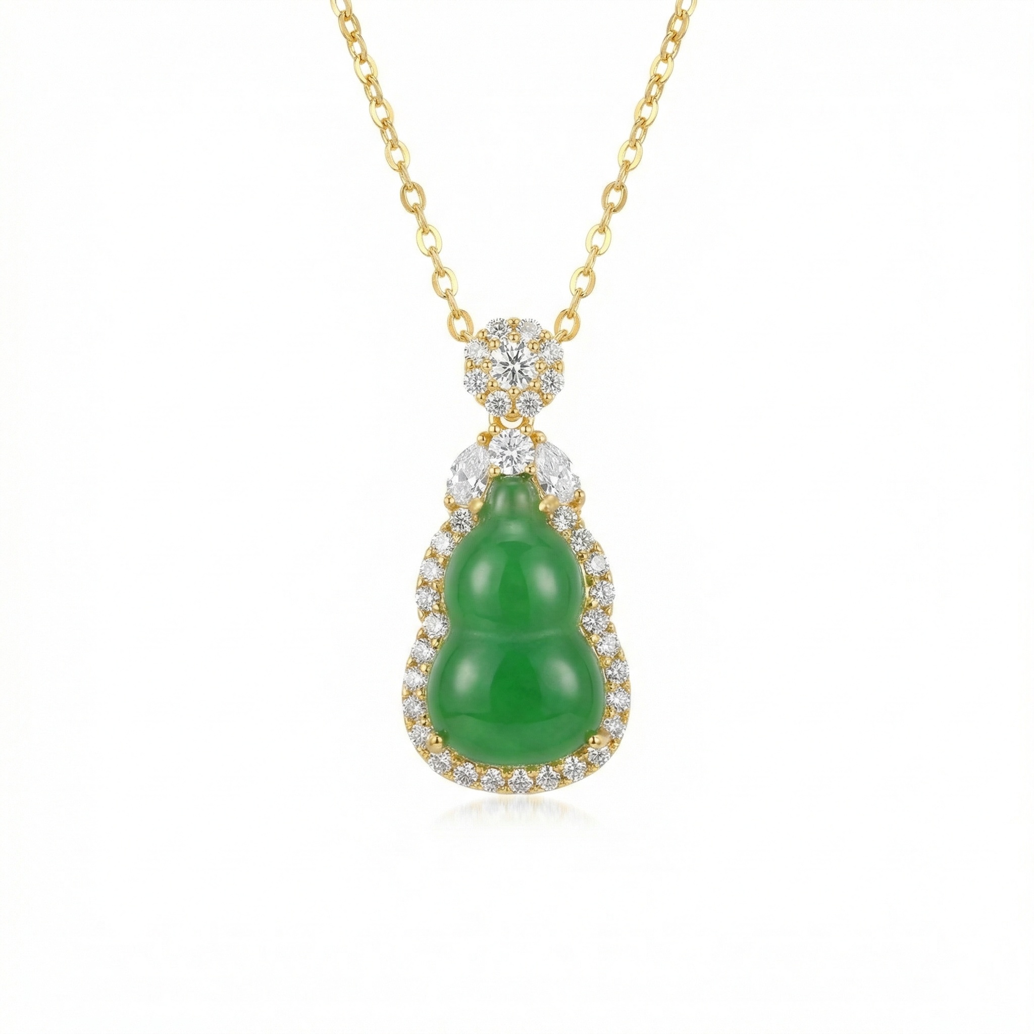 Sterling Silver Jadeite Calabash Pendant Necklace