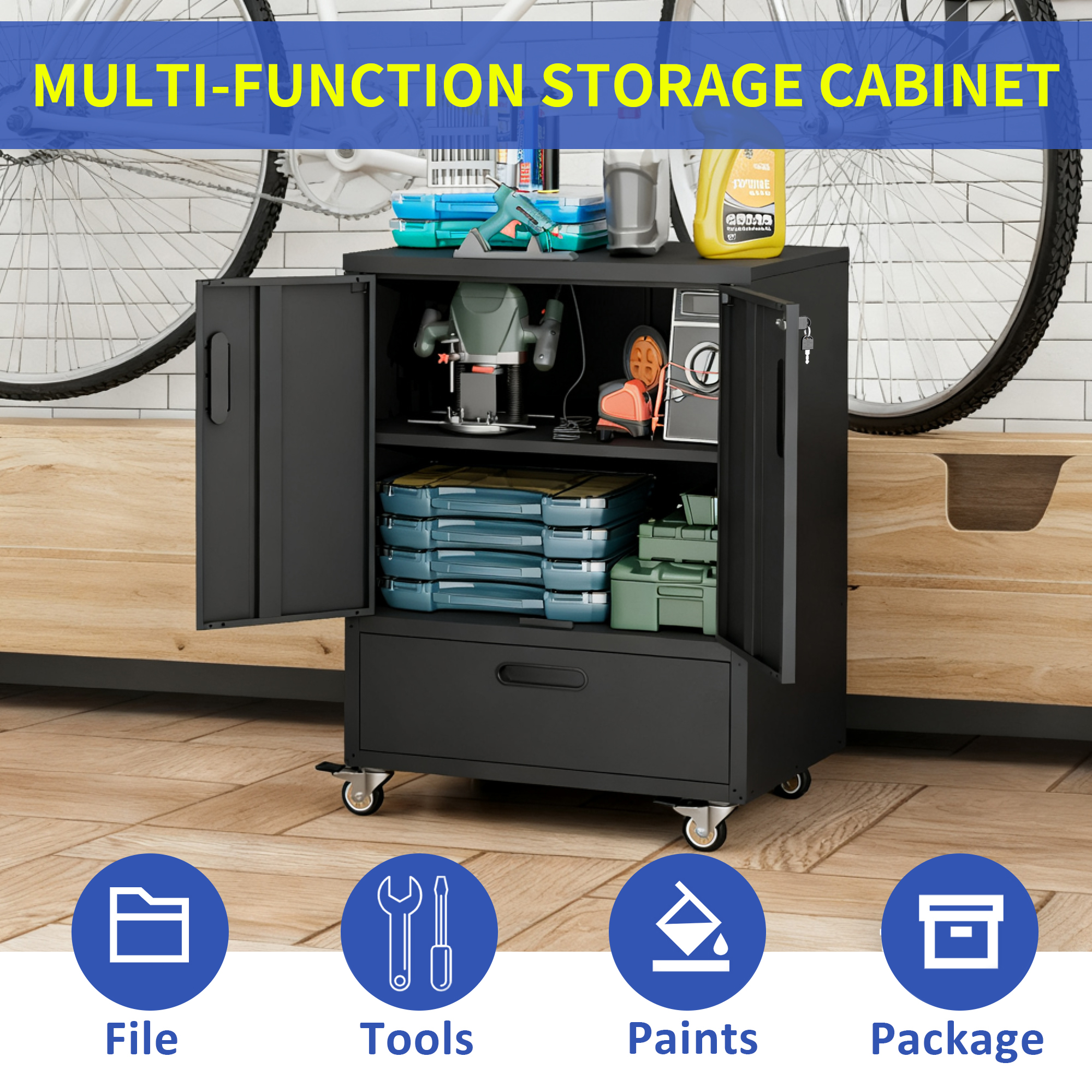 Tool Cart With Wheels, 40  H X 30  W X 20  D, Mobile Tool Cabinet With Lockable Casters & Drawer, Heavy-Duty Steel Storage Organizer For Garage, Workshop, Office - Easy 30-Min Assembly