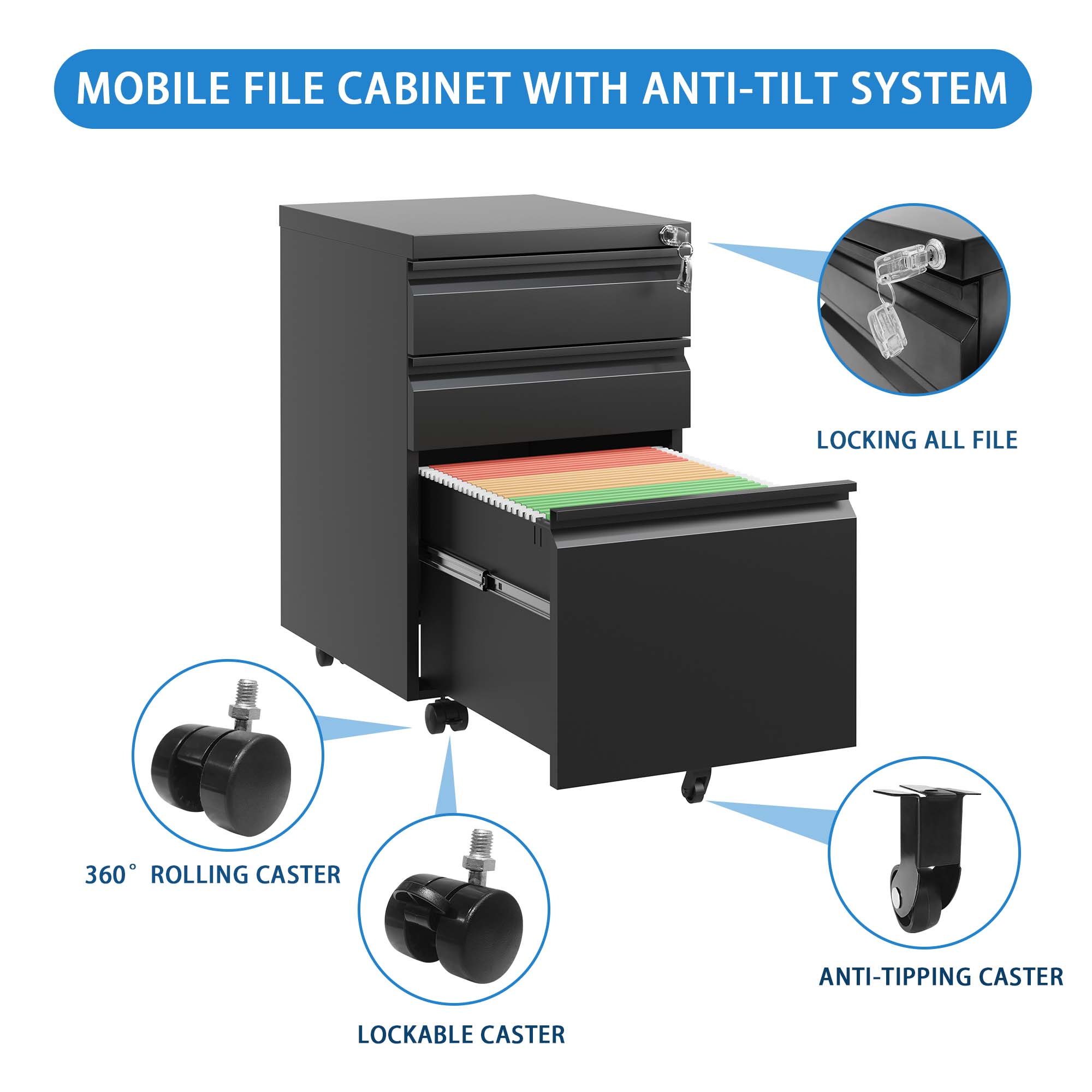 3 Drawer Mobile File Cabinet, picture 3 of 4