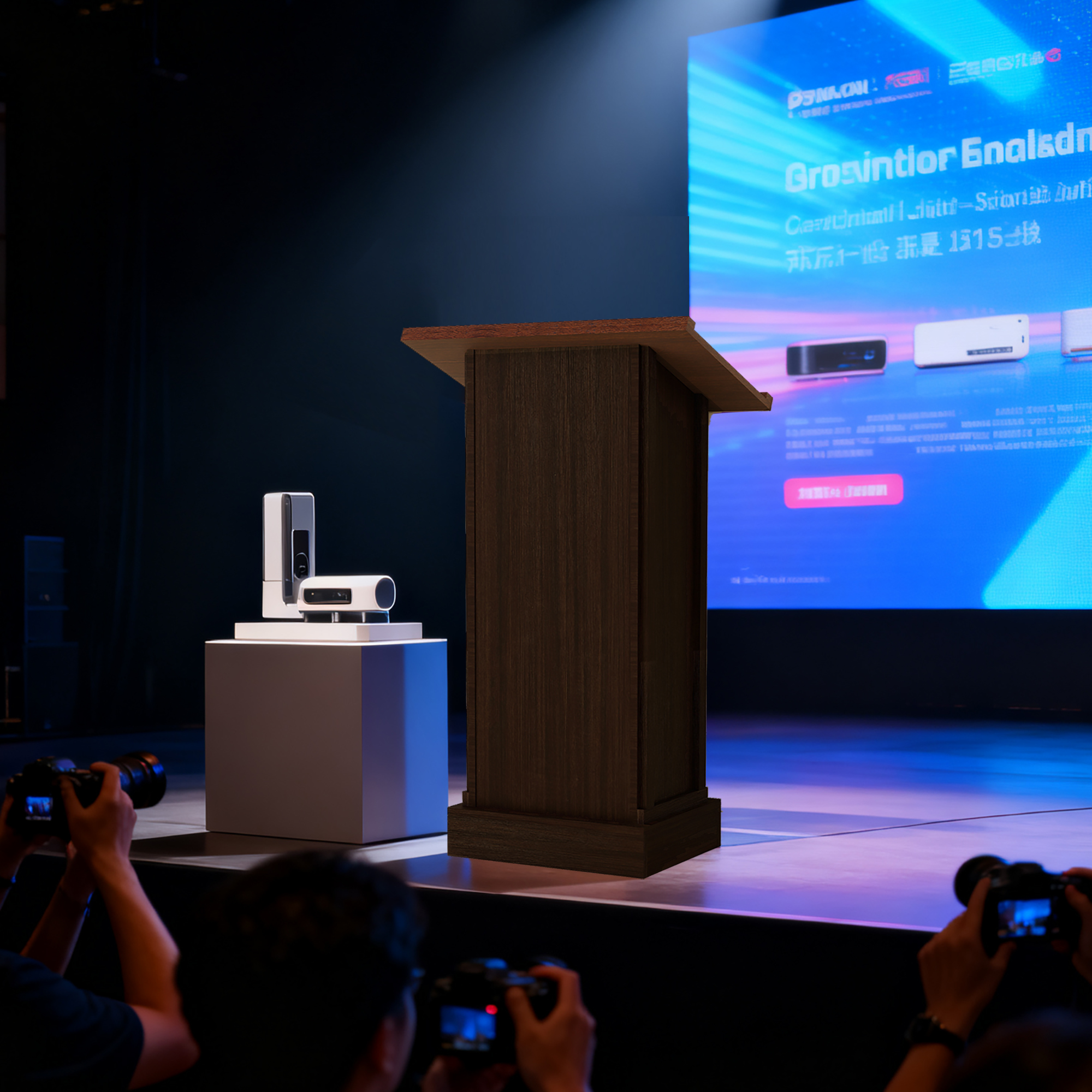 Wood Podium Stand, 44  Tall Wooden Lectern With Mic Stand Space, 1 Sliding Shelf With Cup Holder And 1 Fixed Shelf, For Churches, Seminars And Schools-Rustic Brown