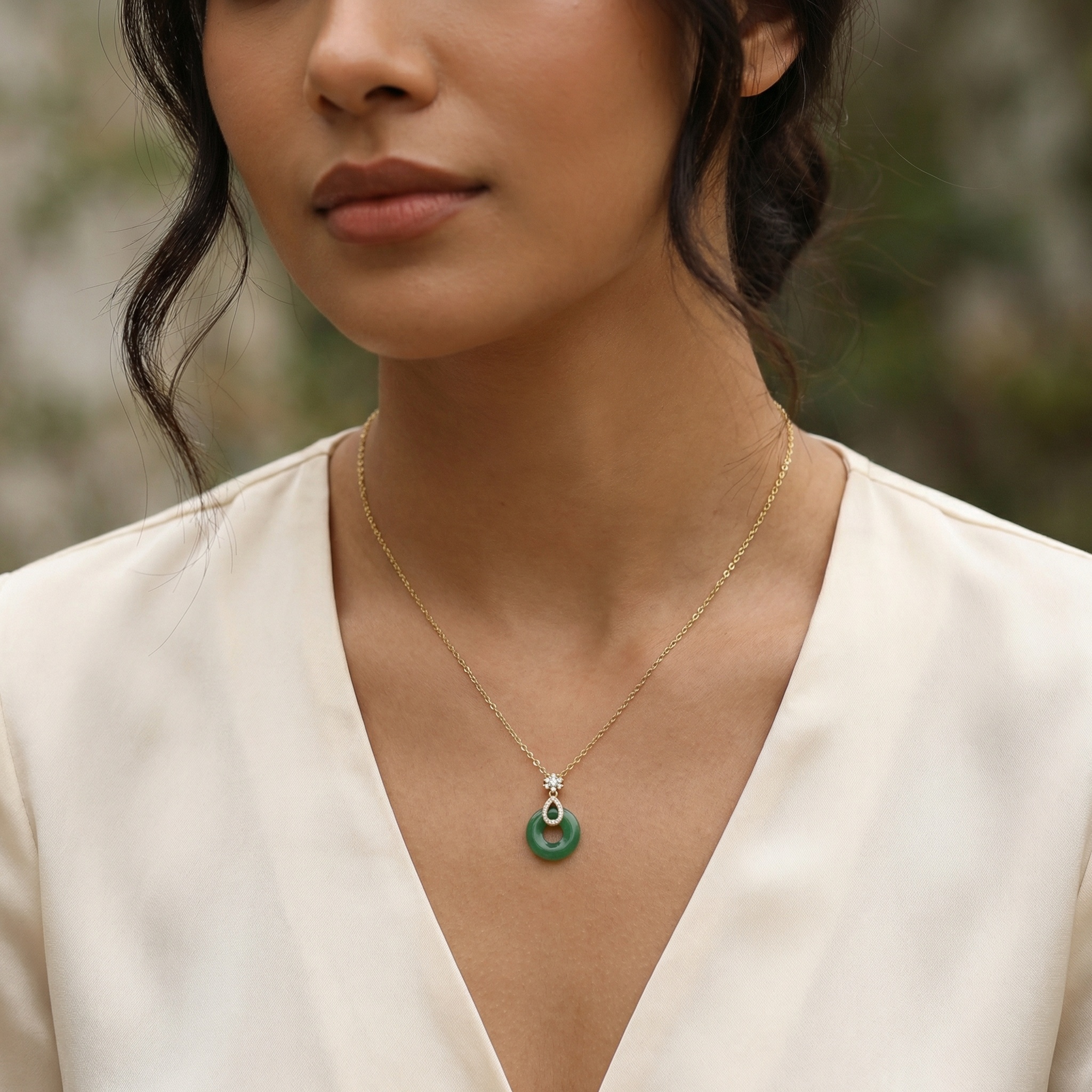 Sterling Silver Jade Donut Pendant Necklace, picture 3 of 4