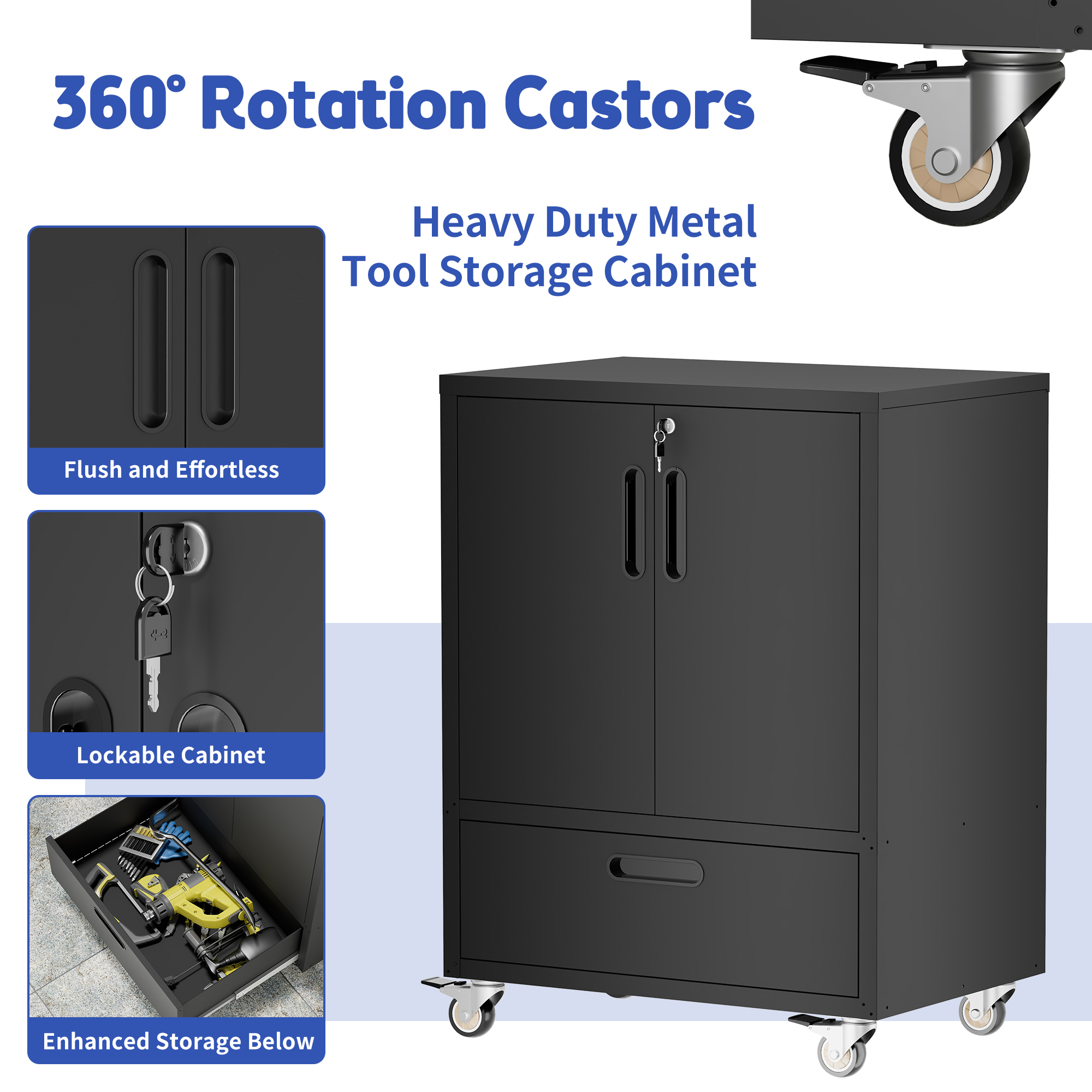 Tool Cart With Wheels, 40  H X 30  W X 20  D, Mobile Tool Cabinet With Lockable Casters & Drawer, Heavy-Duty Steel Storage Organizer For Garage, Workshop, Office - Easy 30-Min Assembly
