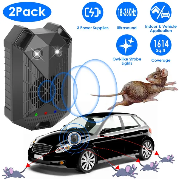 2 Pack Under Hood Ultrasonic Rodent Repeller