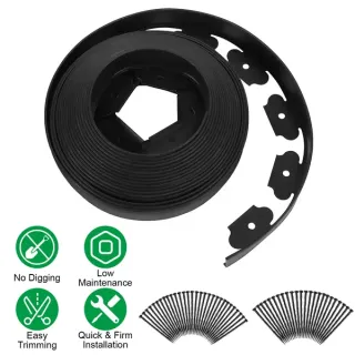 32.8FT&60FT&100FT Options - 1Pc No-dig Garden Edging Kit Plastic Garden Border With 30&54&90Pcs Stakes 2In Tall Border Edging For Garden Lawn Yard Flower Beds