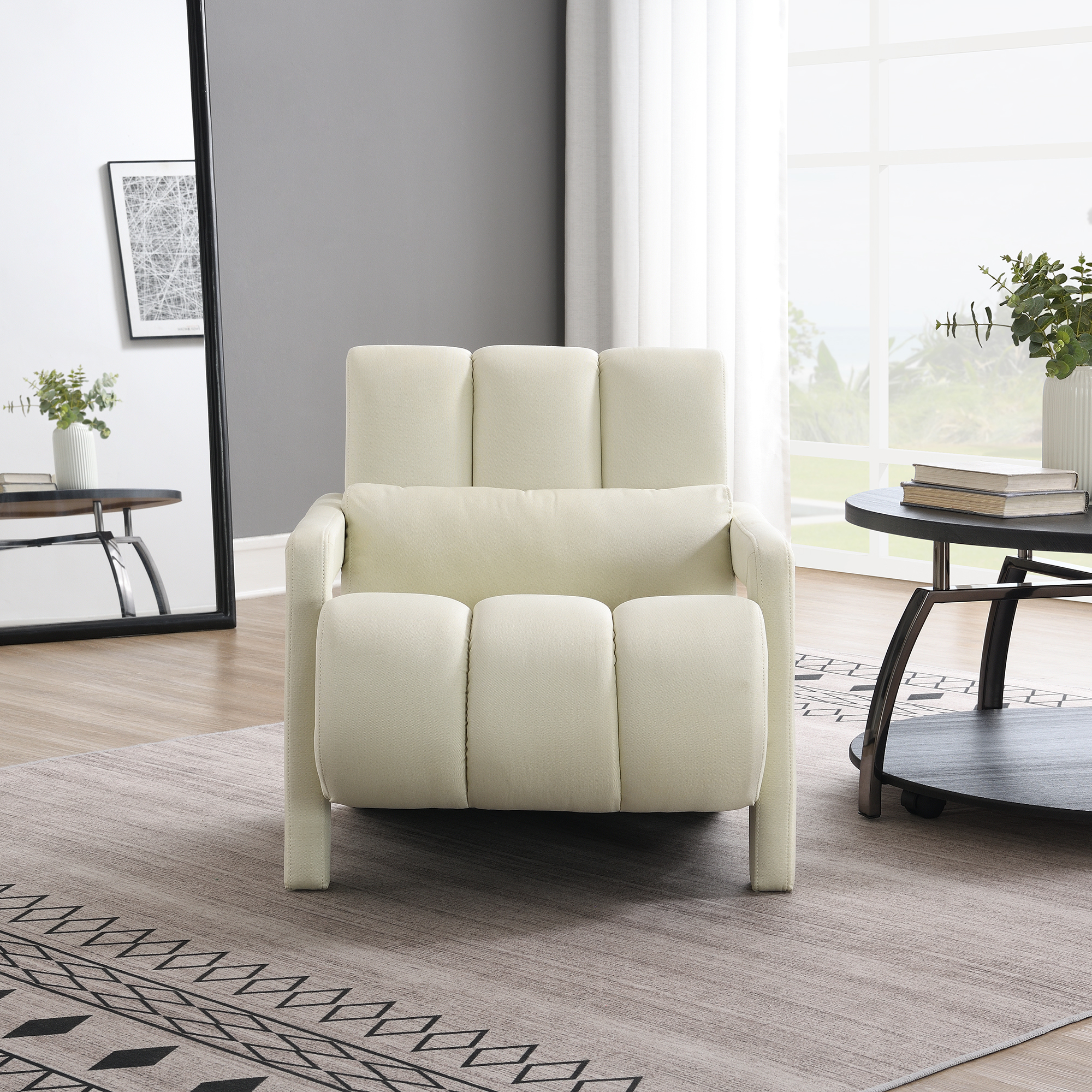 Modern Upholstered Accent Chair, Comfortable Linen Fabric With A Pillow For Living Room,bedroom. Linen, Beige