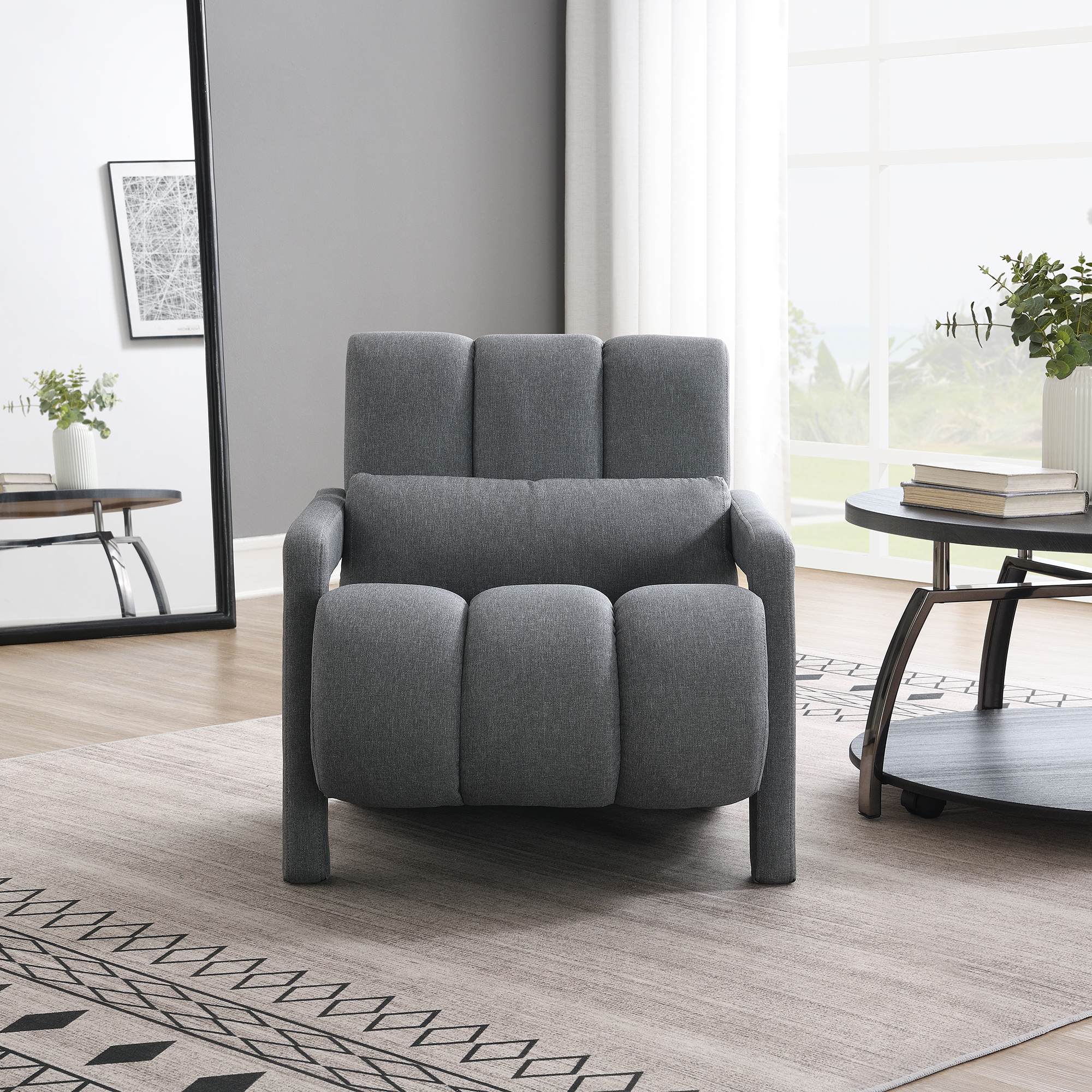 Modern Upholstered Accent Chair, Comfortable Linen Fabric With A Pillow For Living Room,bedroom.Linen, Dark Grey
