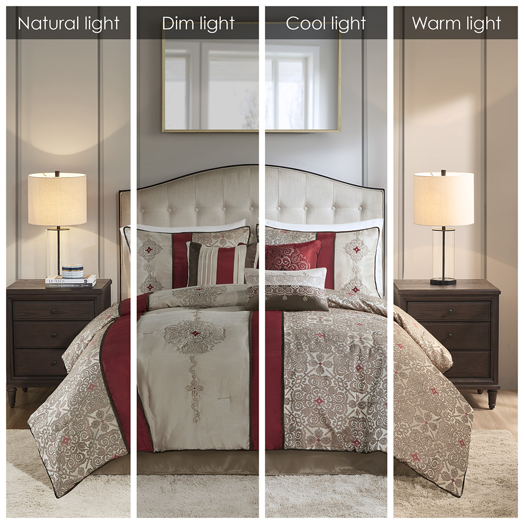Queen 7 Piece Jacquard Comforter Set With Throw Pillows