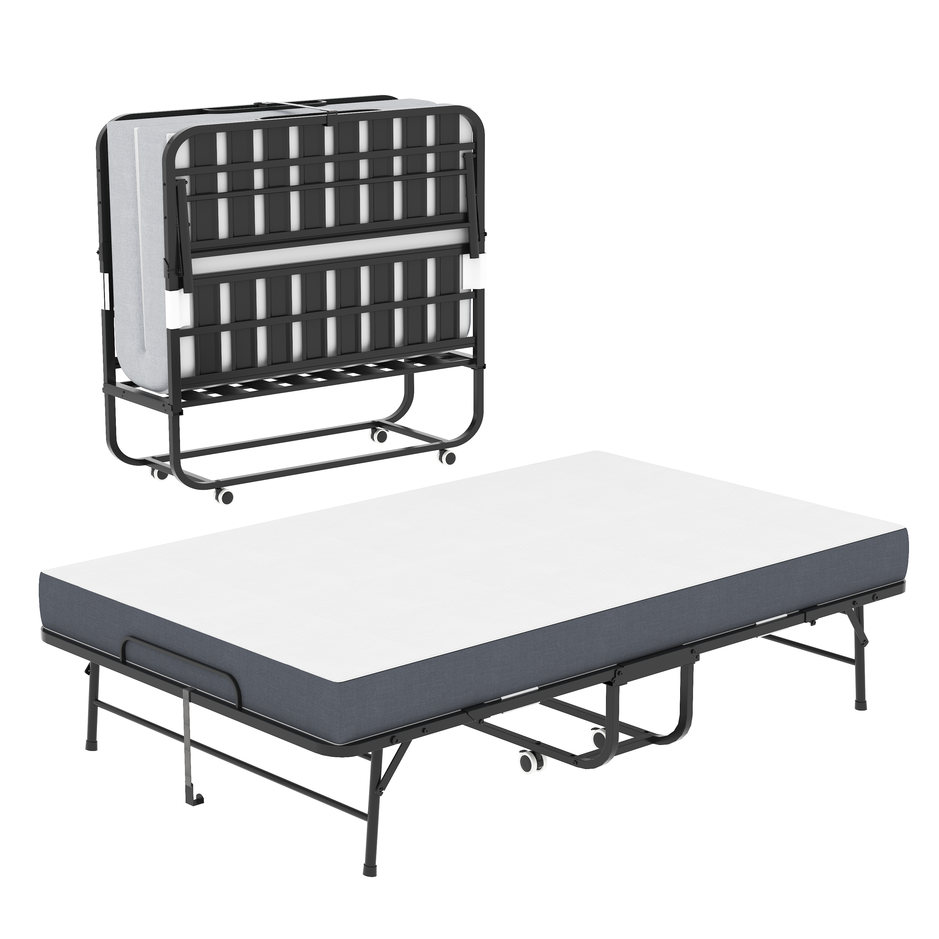 Large 75 X46  Wide Folding Bed For Tall People, Extra Long & Wide Rollaway Bed With 5  Memory Foam, Heavy-Duty 450lbs Capacity Guest Bed, Spacious Portable Twin Cot